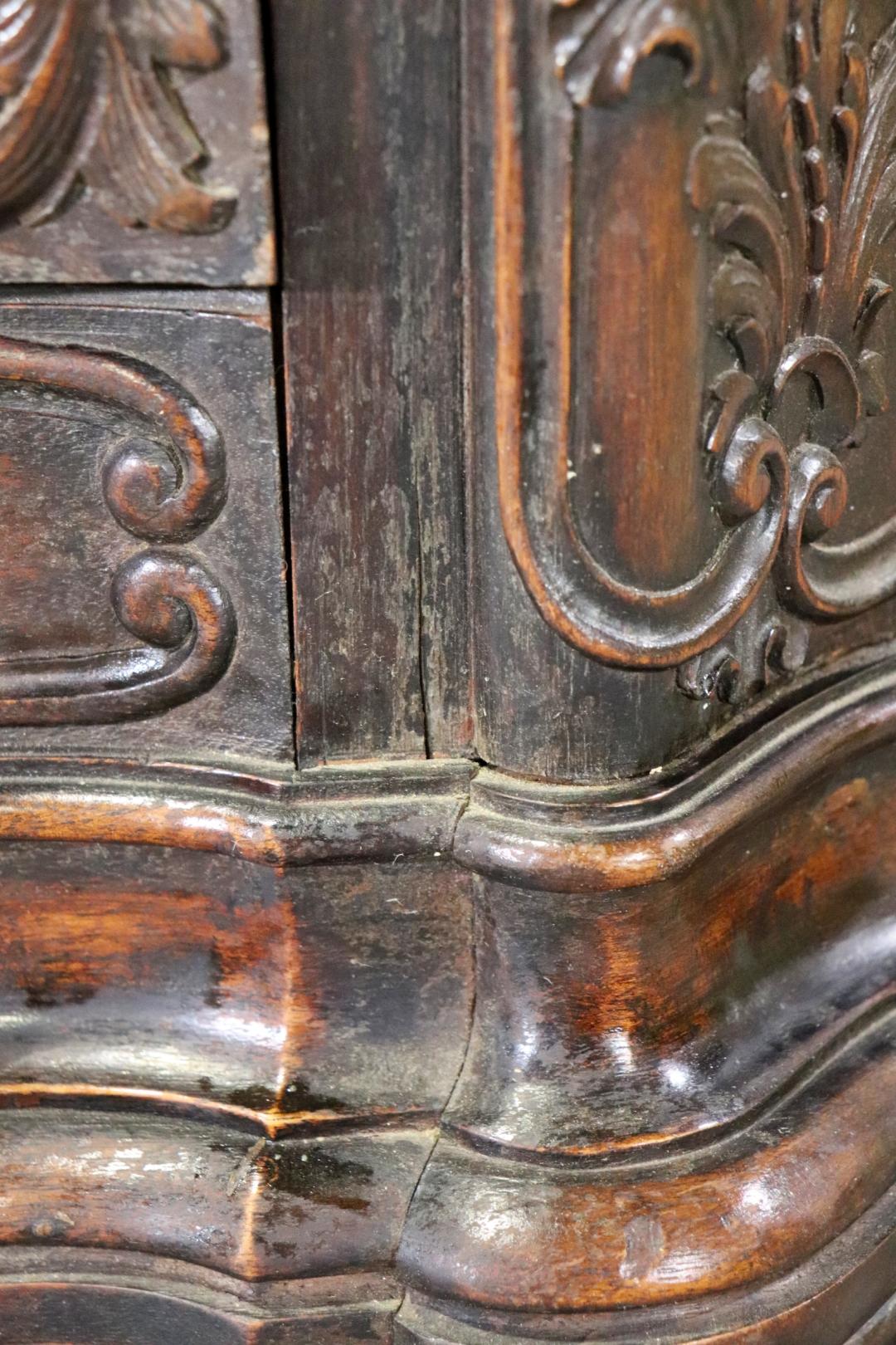 Sensational Portuguese Style Carved Walnut and Brass Commode Chest of Drawers In Good Condition For Sale In Swedesboro, NJ