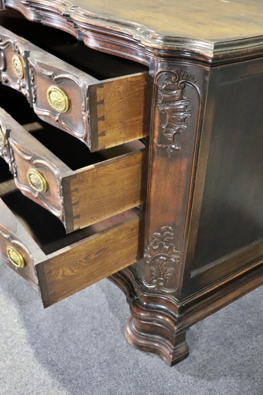 Sensational Portuguese Style Carved Walnut and Brass Commode Chest of Drawers For Sale 2