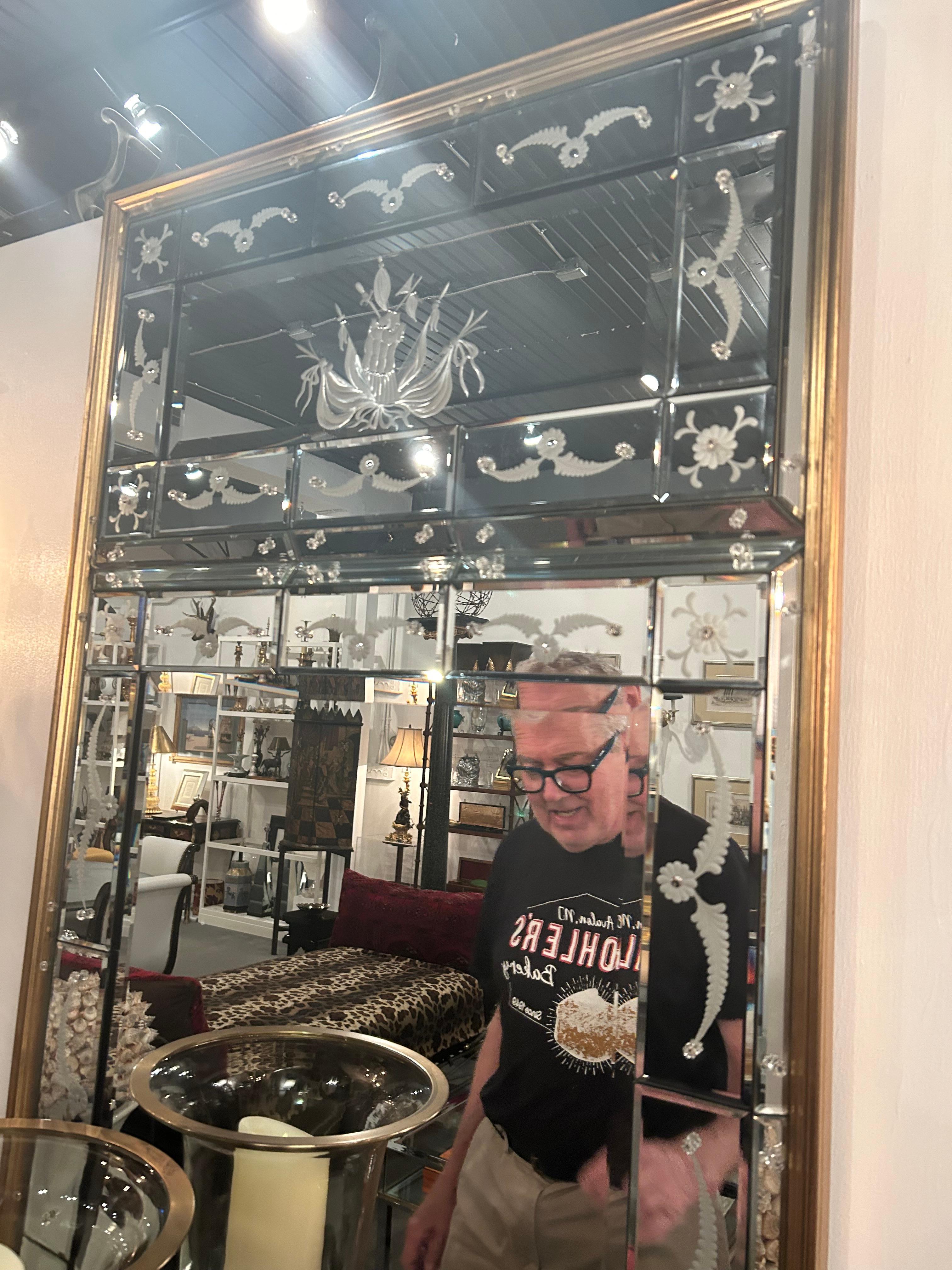 Etched Sensational Rare Form Rectangular Italian Venetian Mirror For Sale