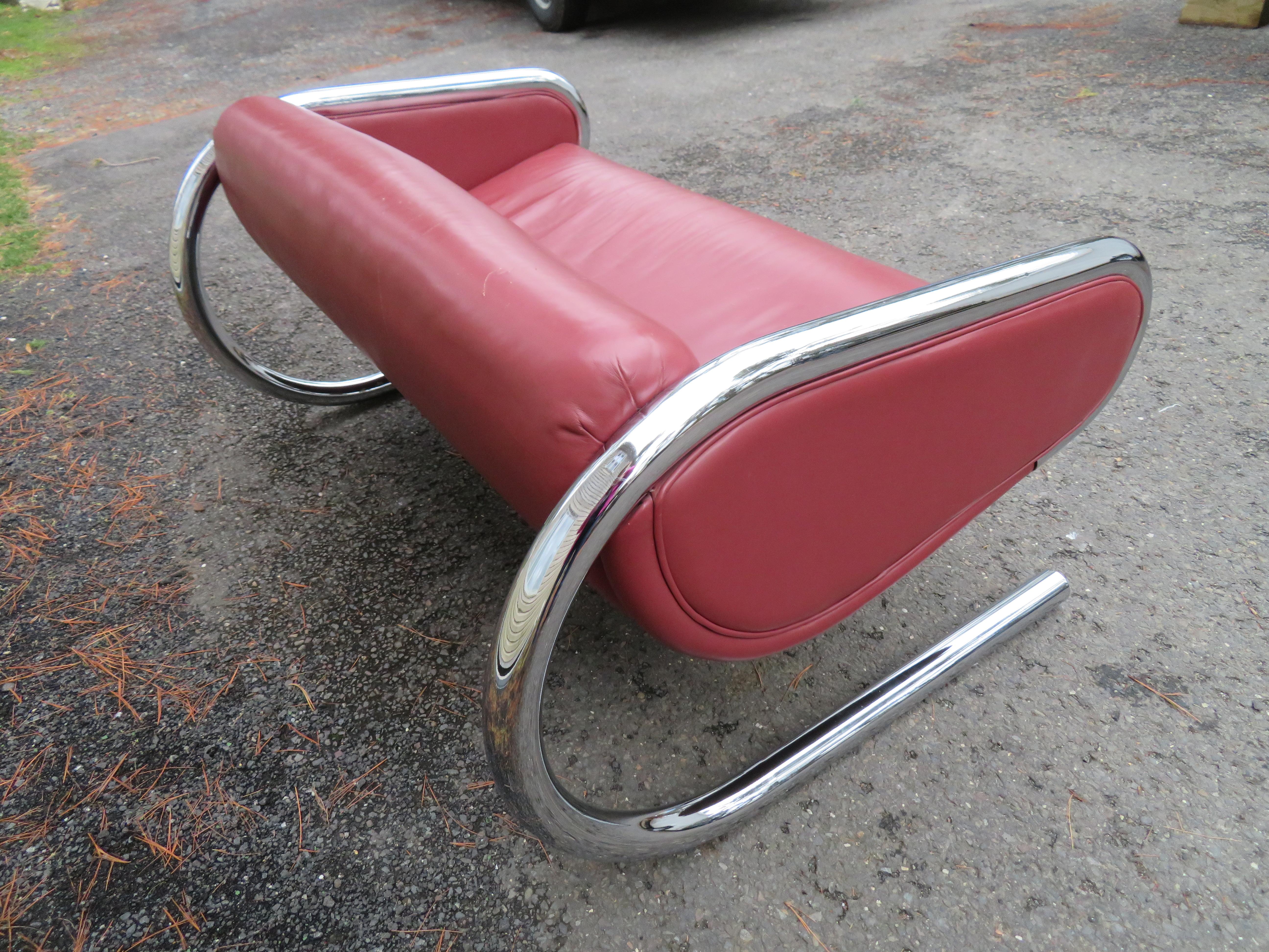Sensational Roger Sprunger: Loveseat aus dicker Chromröhren, Mid-Century Modern im Angebot 8