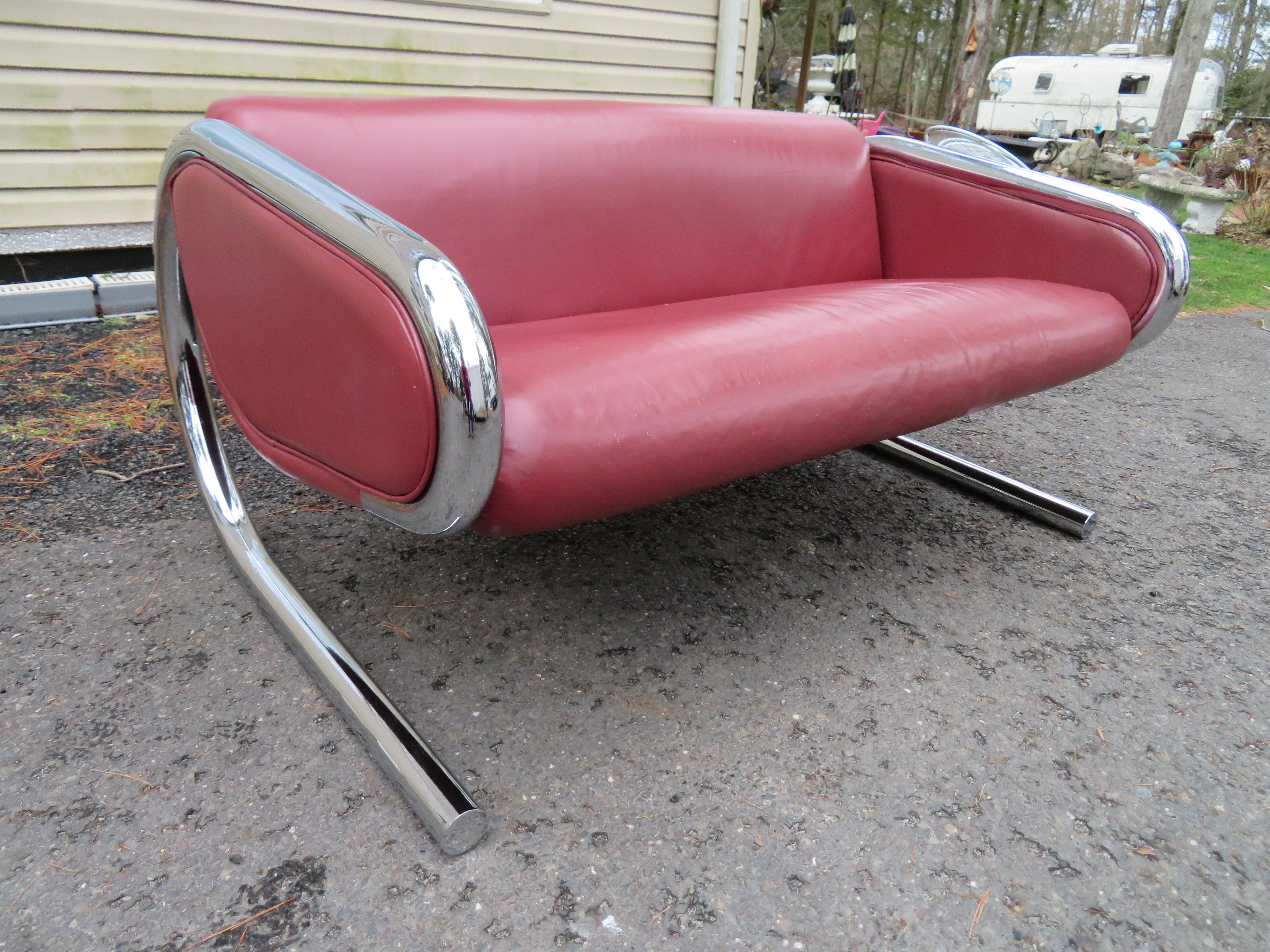 Sensational Roger Sprunger: Loveseat aus dicker Chromröhren, Mid-Century Modern im Angebot 9