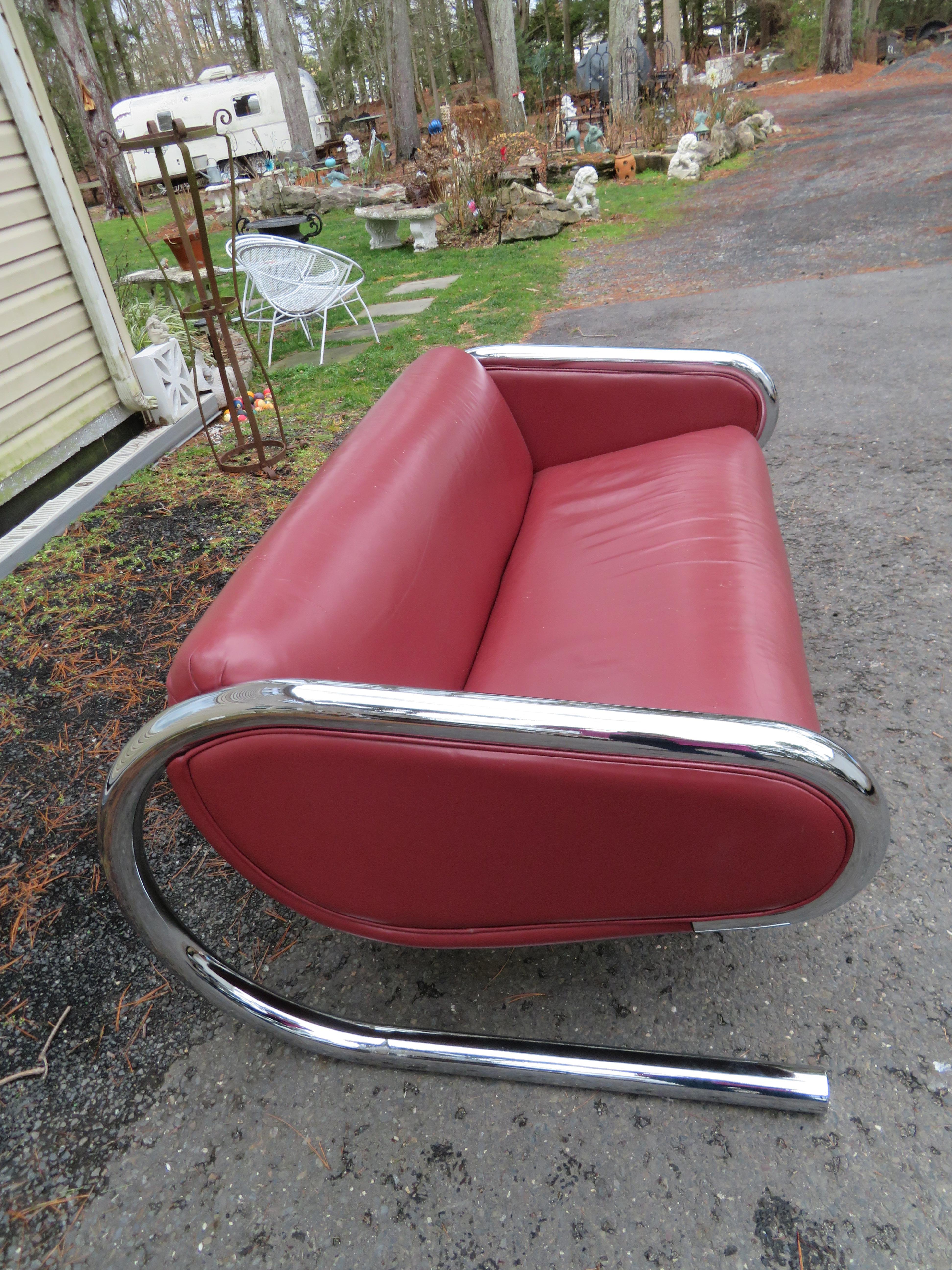 Mid-Century Modern Sensational Roger Sprunger Thick Chrome Tube Loveseat Settee Mid-century Modern For Sale