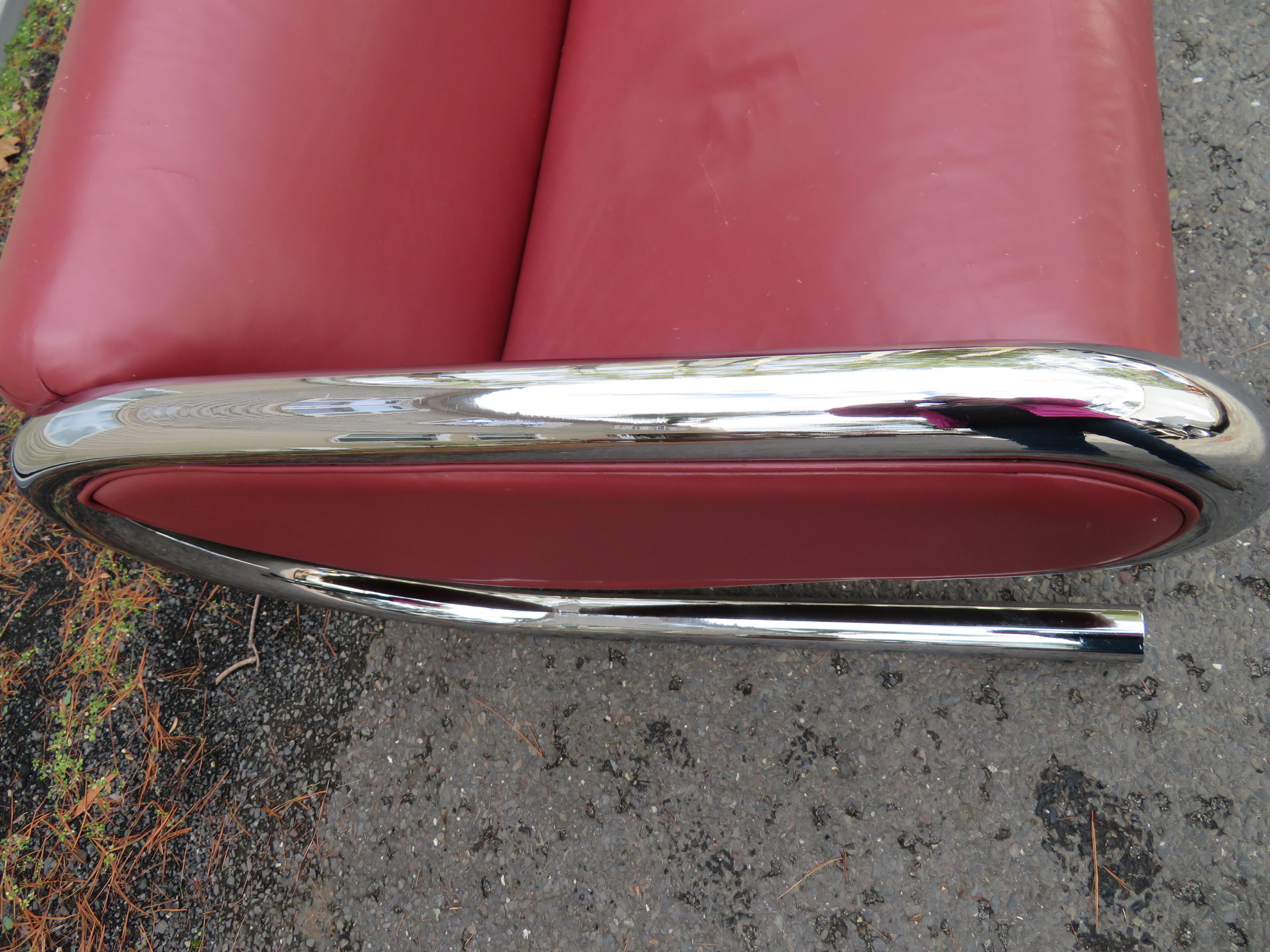 American Sensational Roger Sprunger Thick Chrome Tube Loveseat Settee Mid-century Modern For Sale
