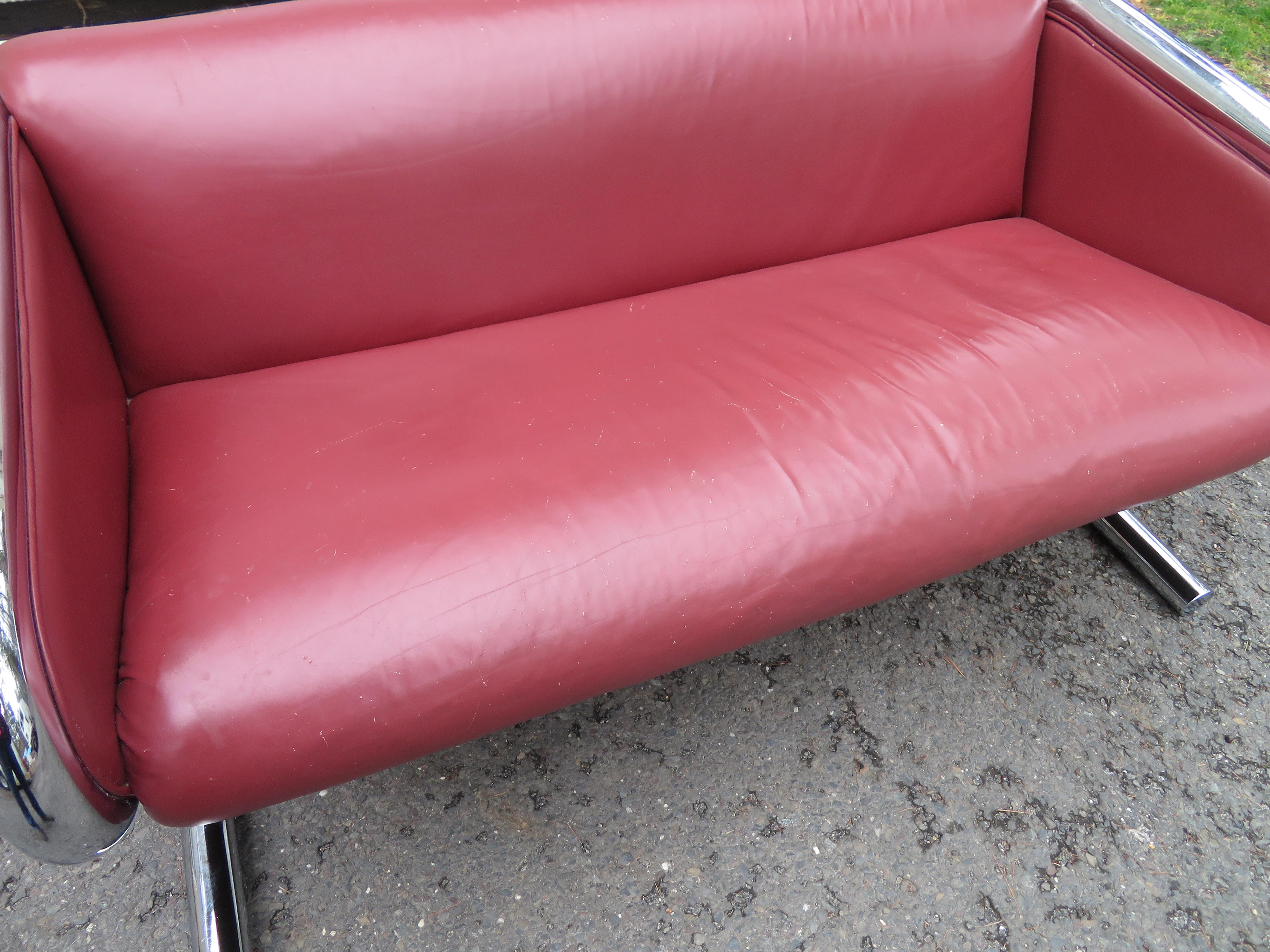 Mid-20th Century Sensational Roger Sprunger Thick Chrome Tube Loveseat Settee Mid-century Modern For Sale