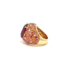 Sensational Ruby Sapphire Diamond 18K Yellow Gold Ring For Her