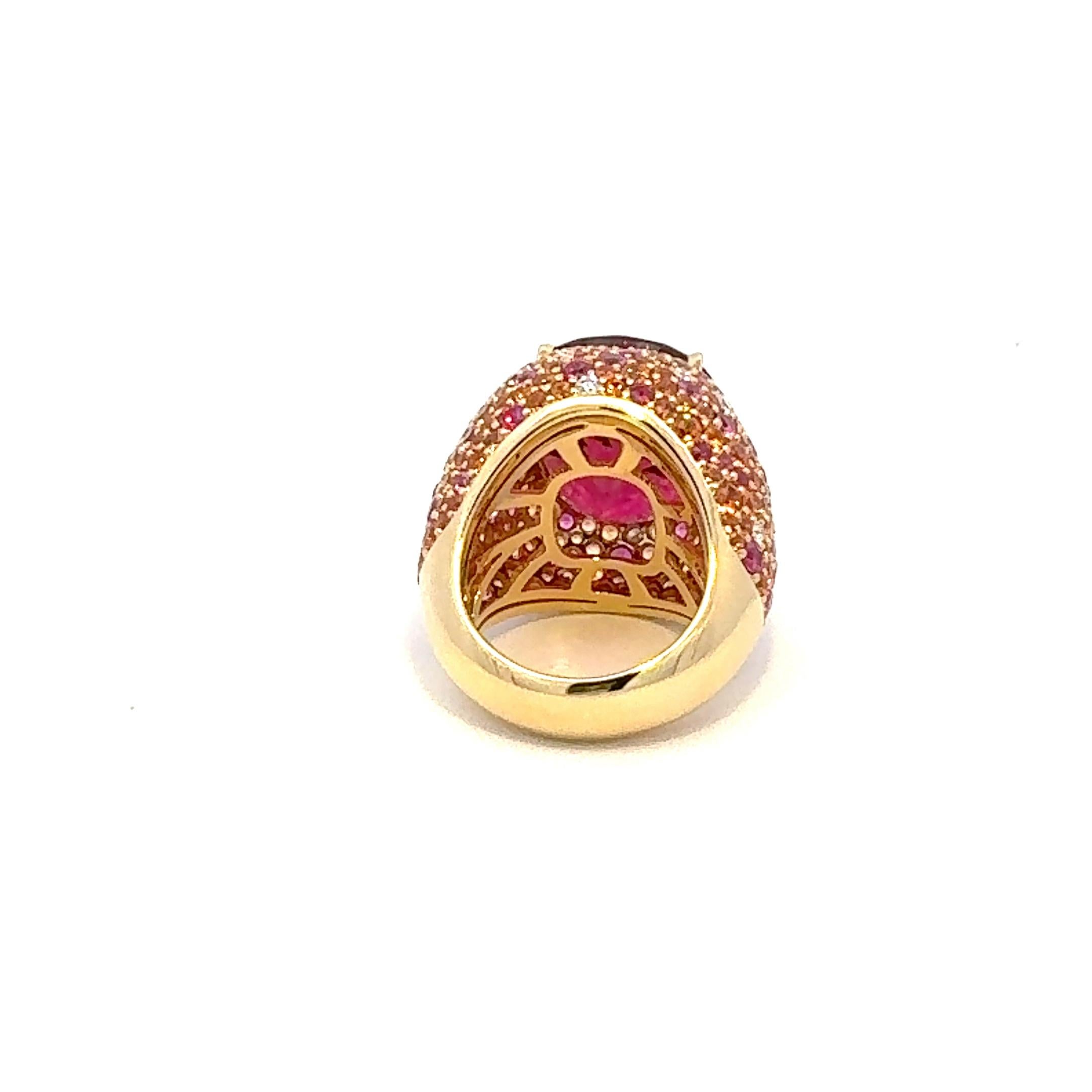 Modern Sensational Ruby Sapphire Diamond 18K Yellow Gold Ring For Her For Sale