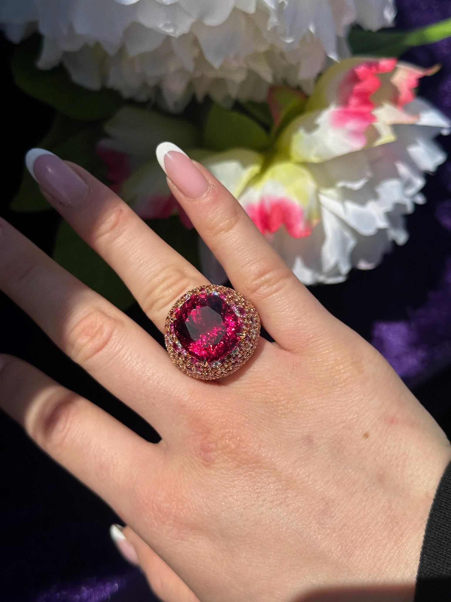 Rough Cut Sensational Ruby Sapphire Diamond 18K Yellow Gold Ring For Her For Sale