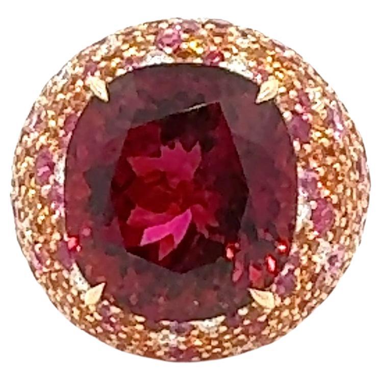 Sensational Ruby Sapphire Diamond 18K Yellow Gold Ring For Her For Sale