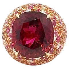 Bague sensationnelle pour elle en or jaune 18 carats rubis saphir diamant