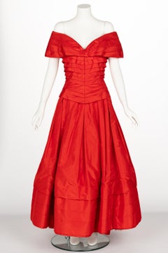 Sensational Scaasi 1980s Red Off The Shoulder Dress