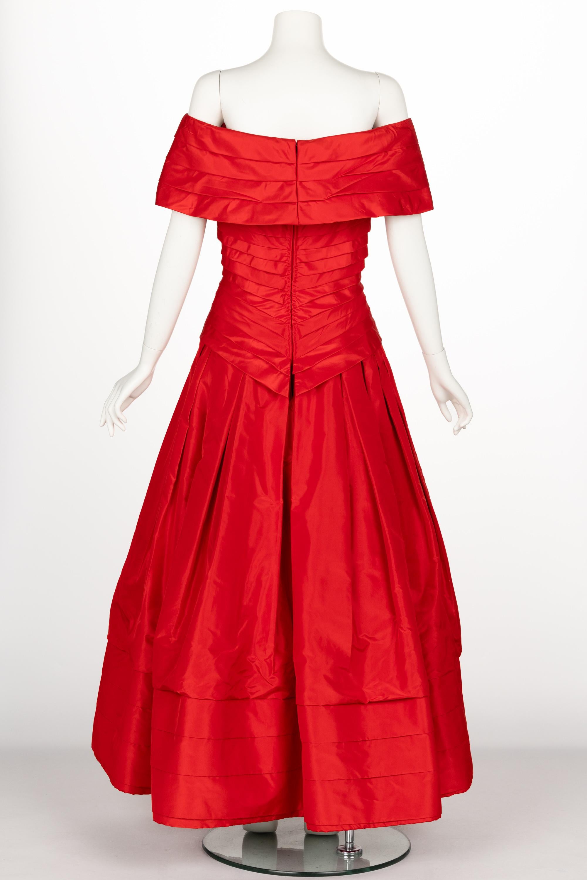 Sensational Scaasi 1980s Red Off The Shoulder Dress For Sale 1
