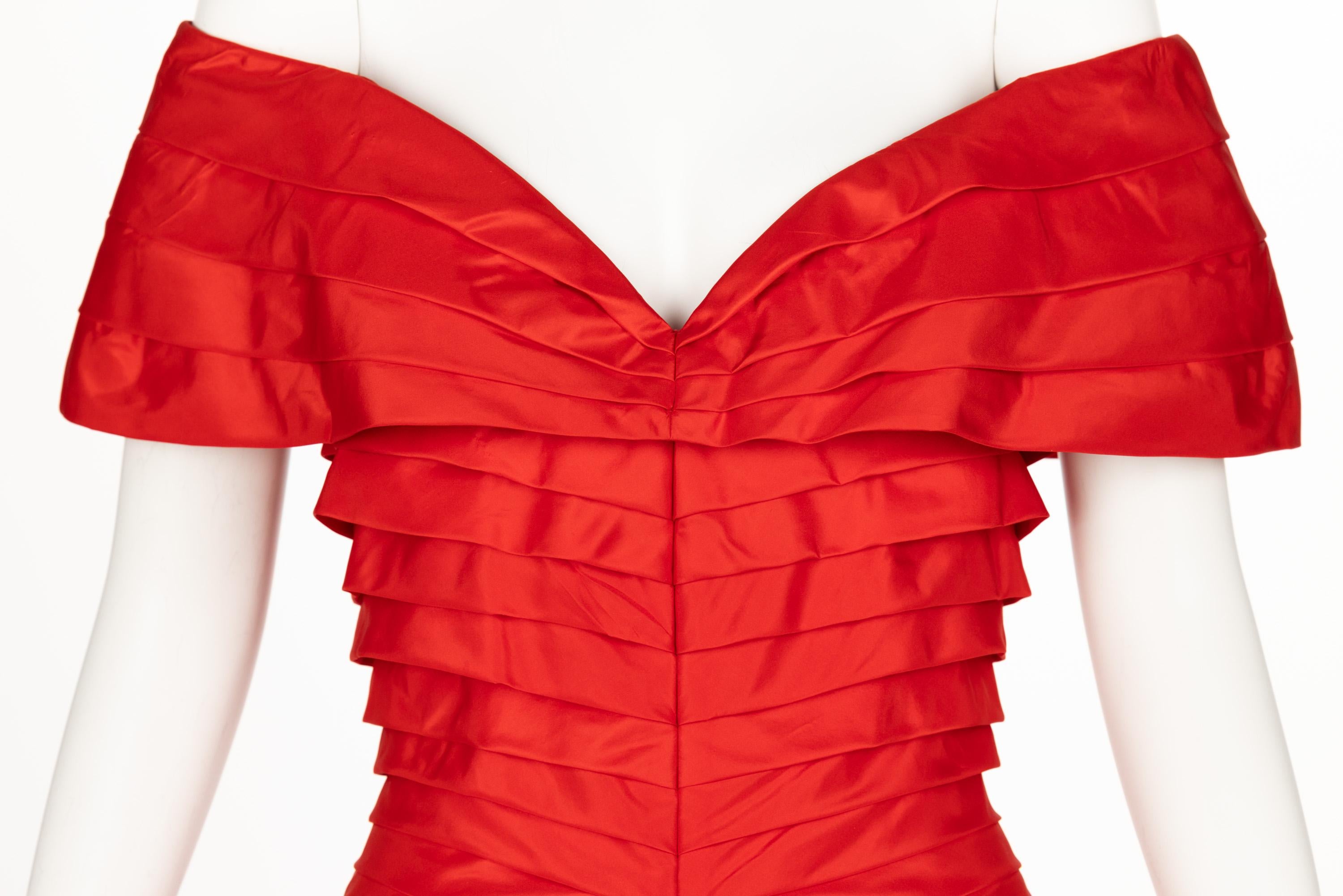 Sensational Scaasi 1980s Red Off The Shoulder Dress For Sale 2