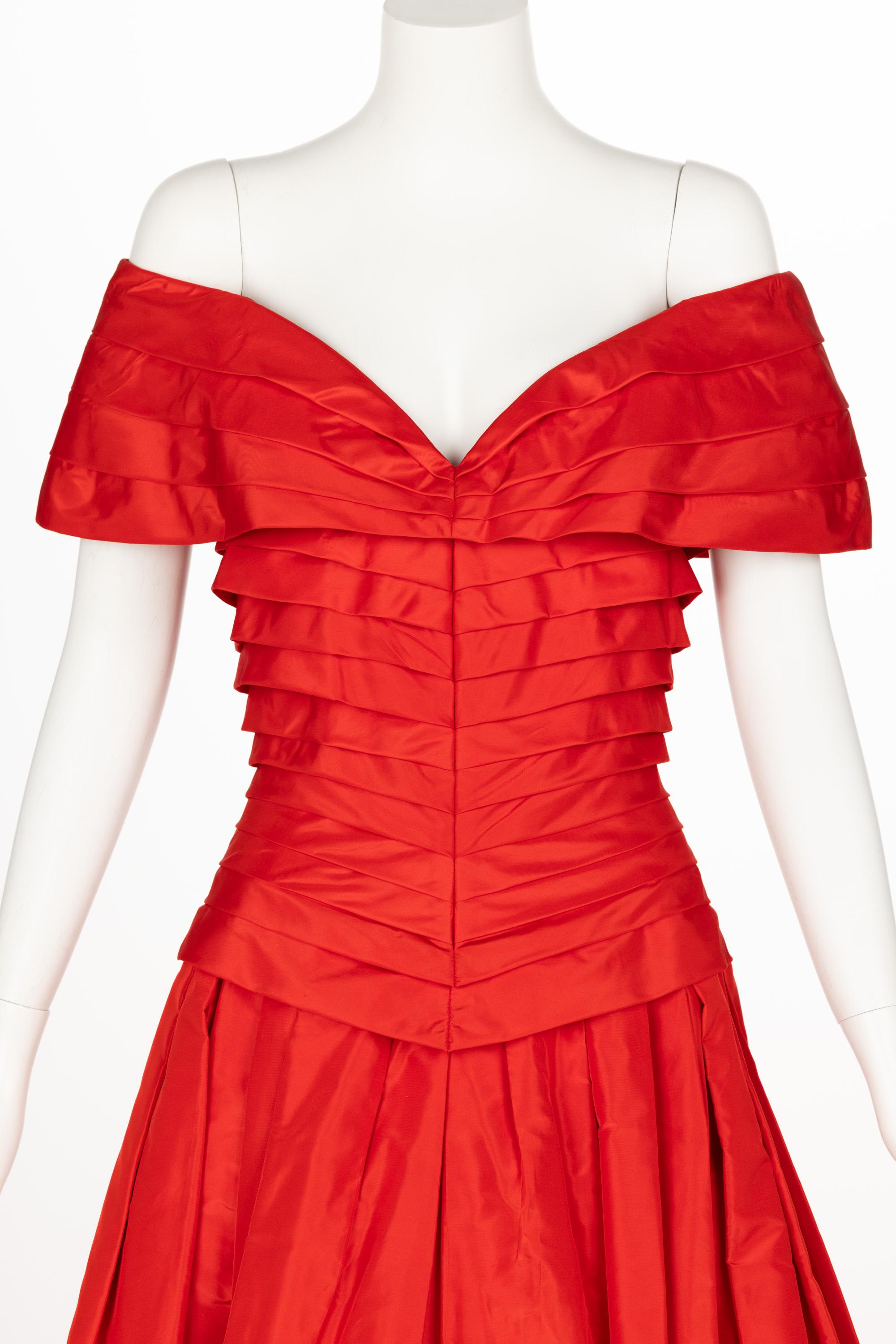 Sensational Scaasi 1980s Red Off The Shoulder Dress For Sale 3
