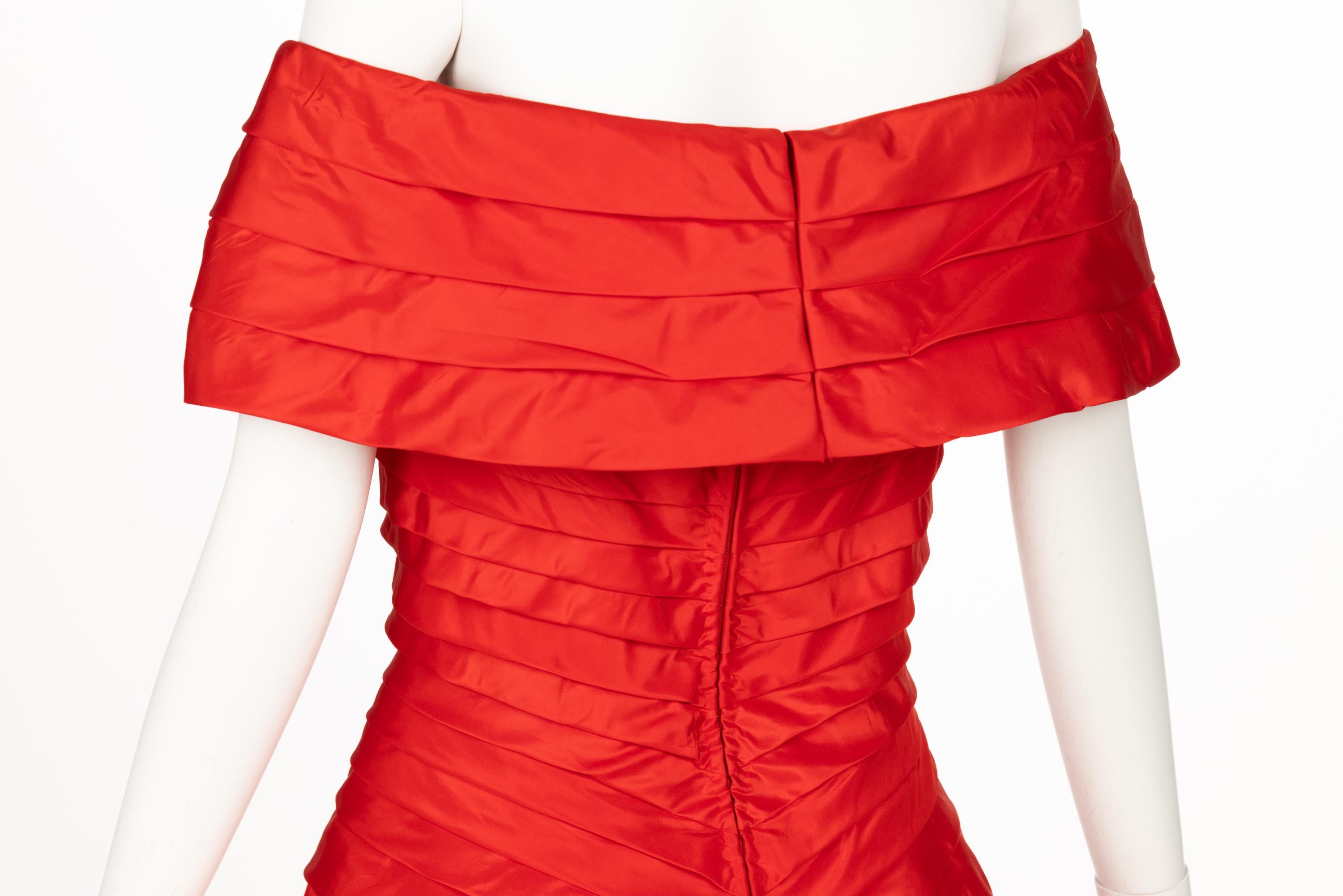 Sensational Scaasi 1980s Red Off The Shoulder Dress For Sale 4