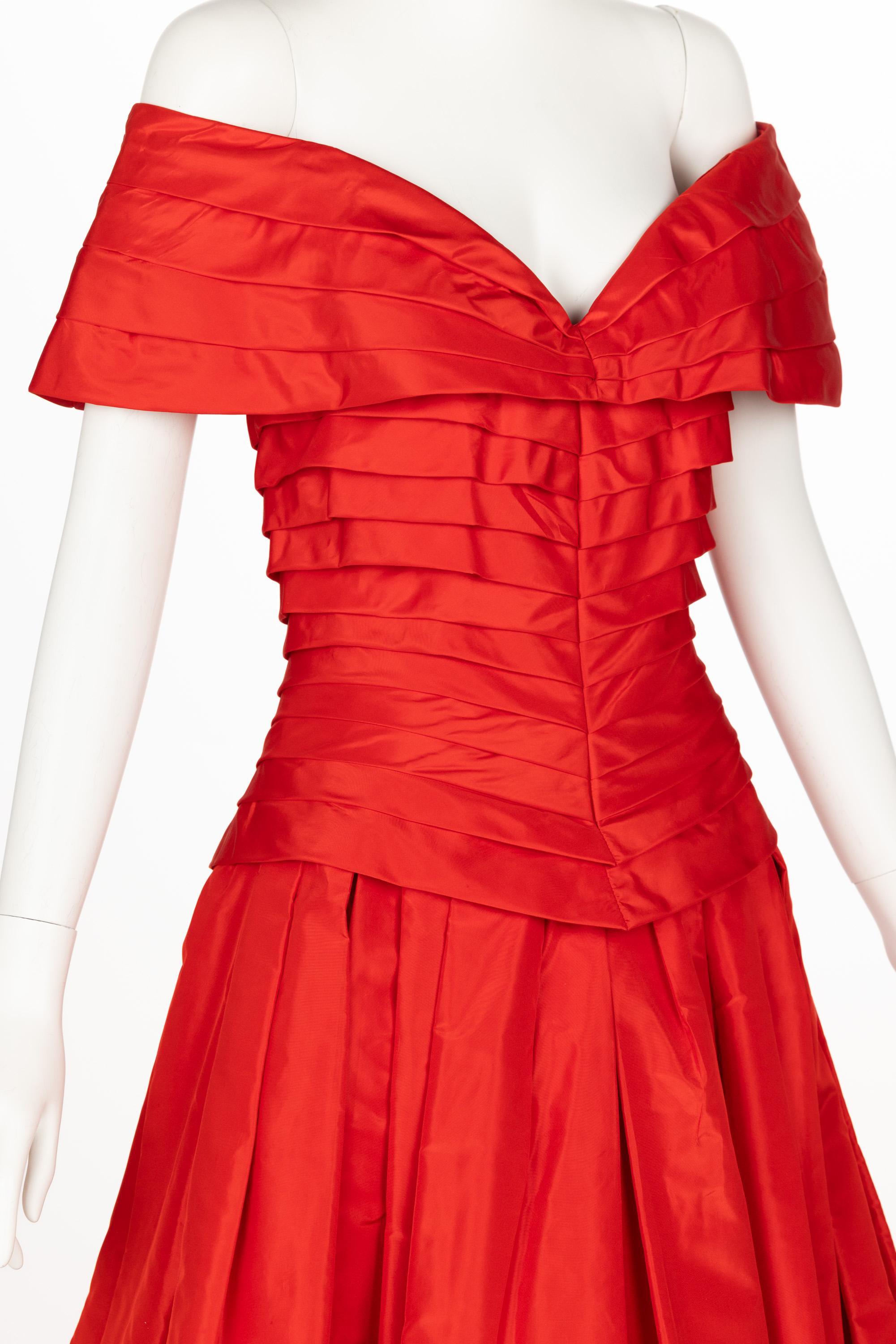 Sensational Scaasi 1980s Red Off The Shoulder Dress For Sale 5