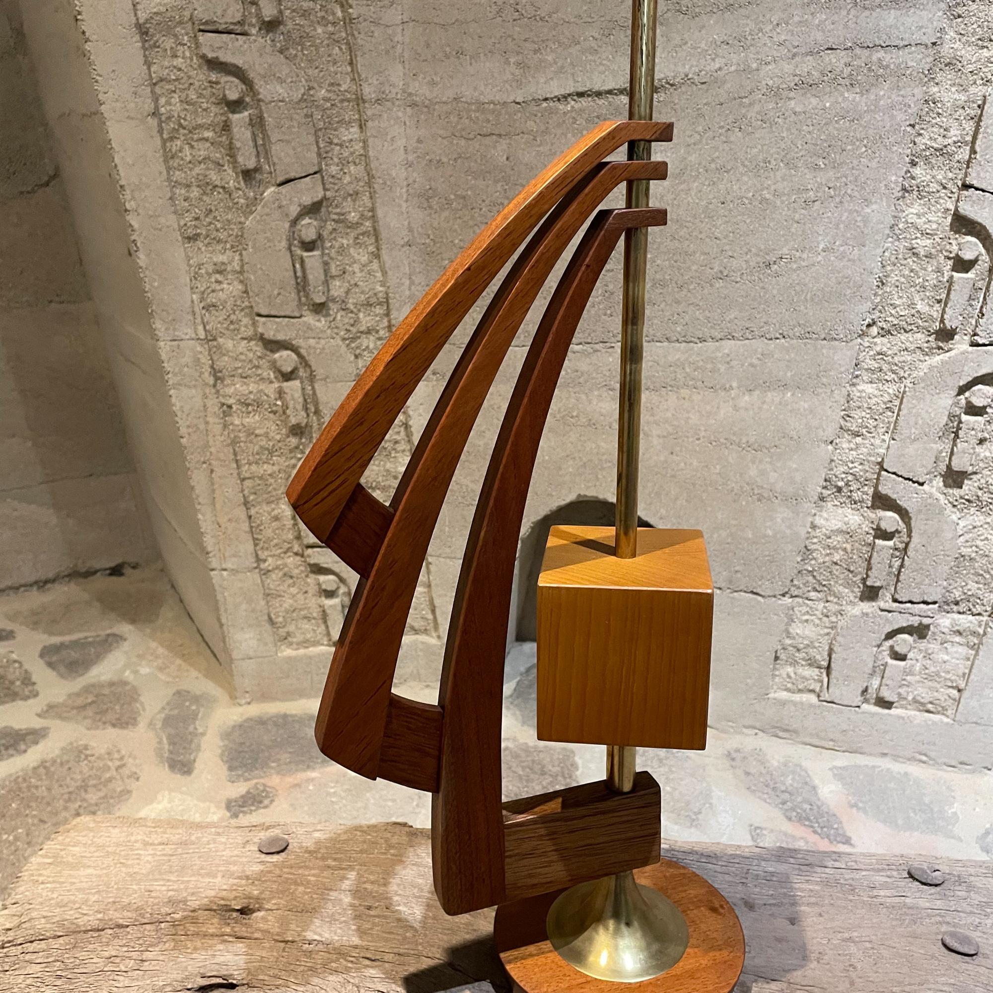 1970s Table Lamp Sculptural Art Carved Wood Brass Mexico City For Sale 3