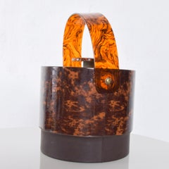 Sensational Tortoise Shell Lucite Ice Bucket Modern Flair Georges Briard, 1970s