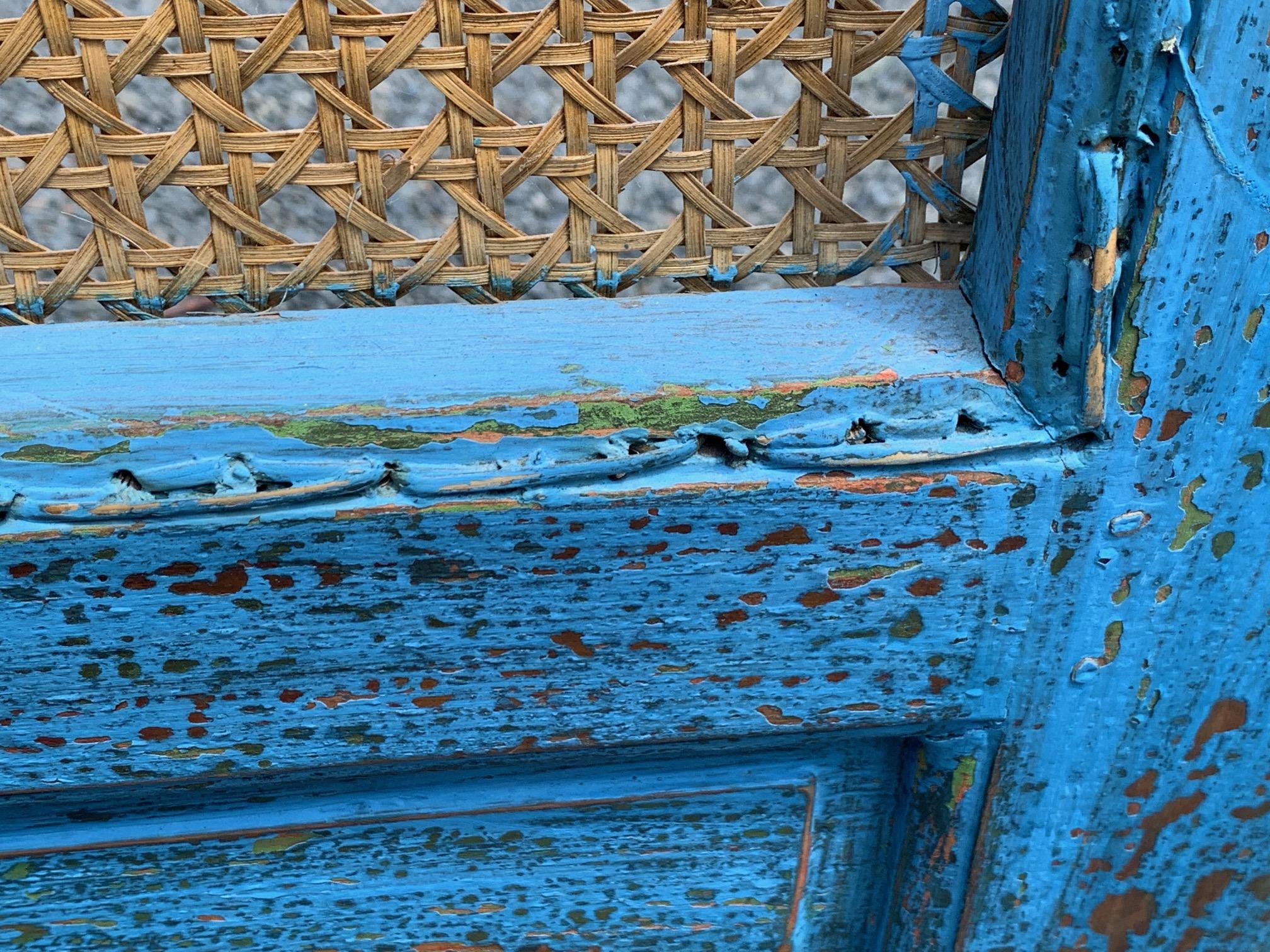 Paravent à 3 panneaux en bois froissé et canné turquoise Sensationnel en vente 4