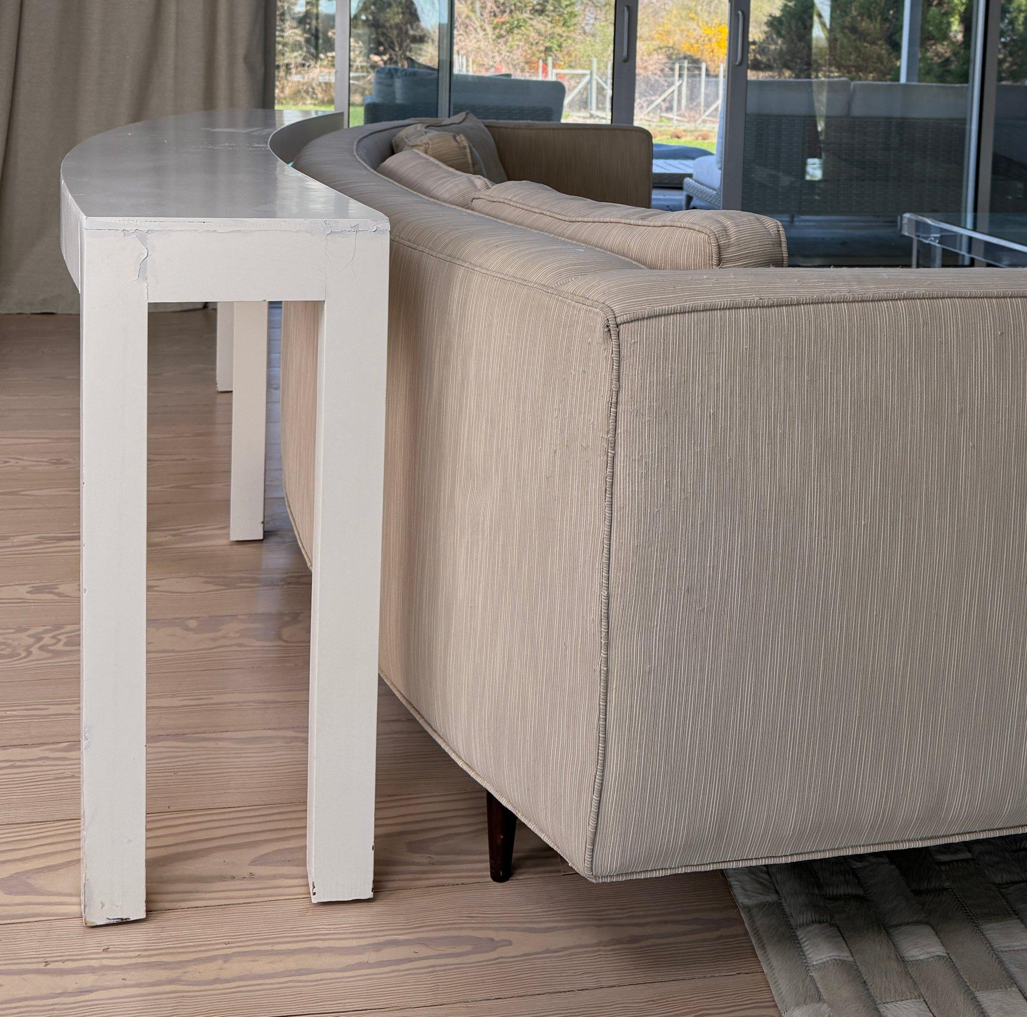 Sensational XL Custom Curved Back Edward Wormley Sofa for Dunbar Console Table For Sale 6