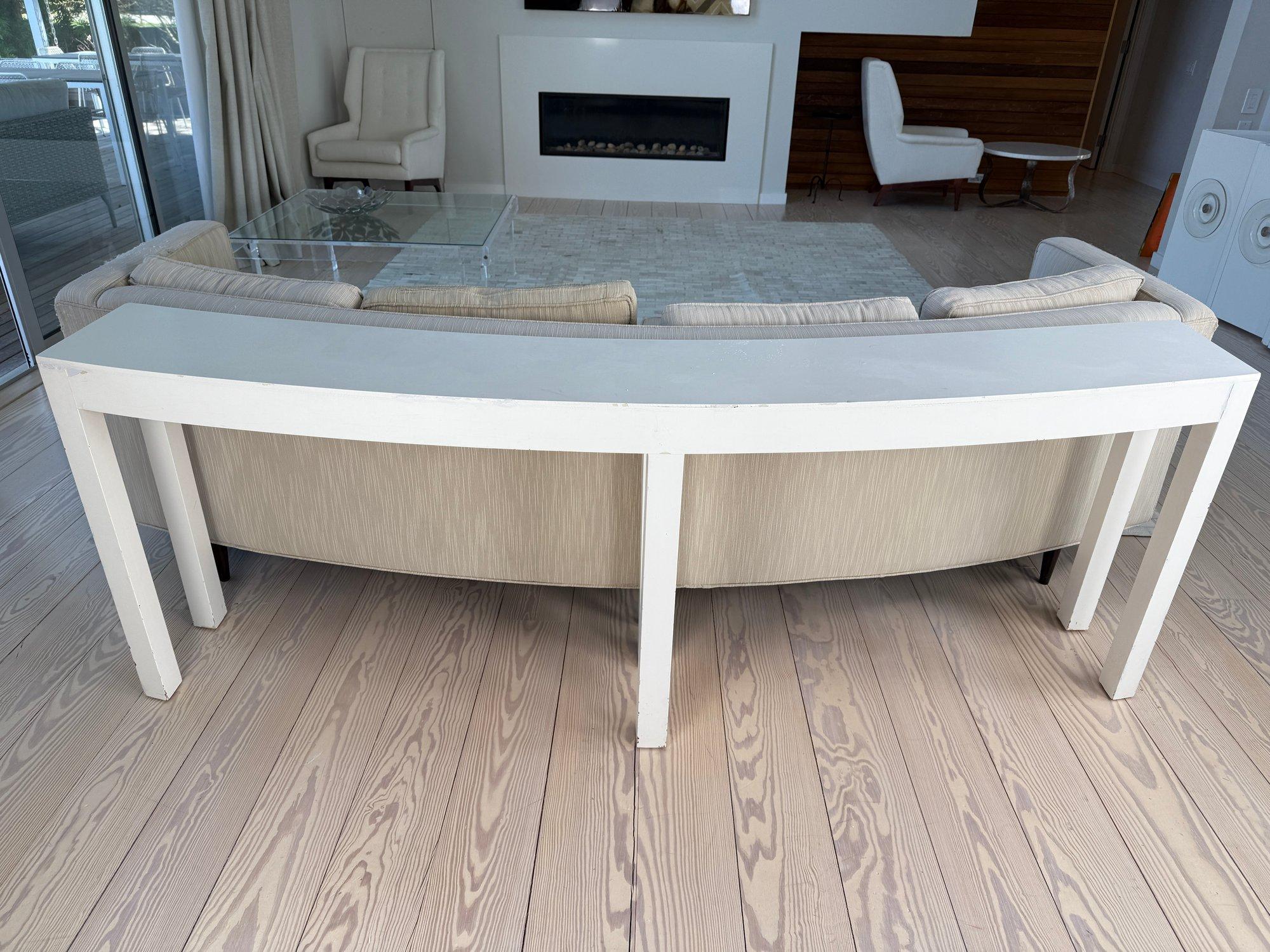 Sensational XL Custom Curved Back Edward Wormley Sofa for Dunbar Console Table For Sale 8