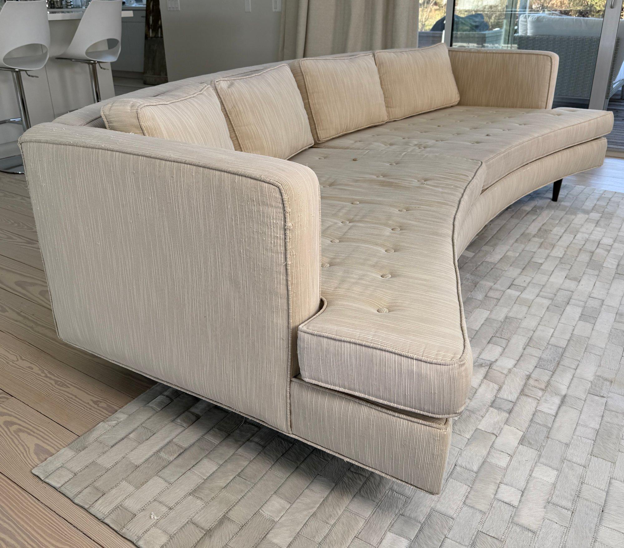 American Sensational XL Custom Curved Back Edward Wormley Sofa for Dunbar Console Table For Sale
