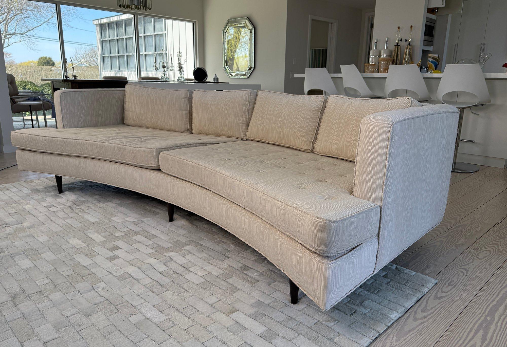 Upholstery Sensational XL Custom Curved Back Edward Wormley Sofa for Dunbar Console Table For Sale