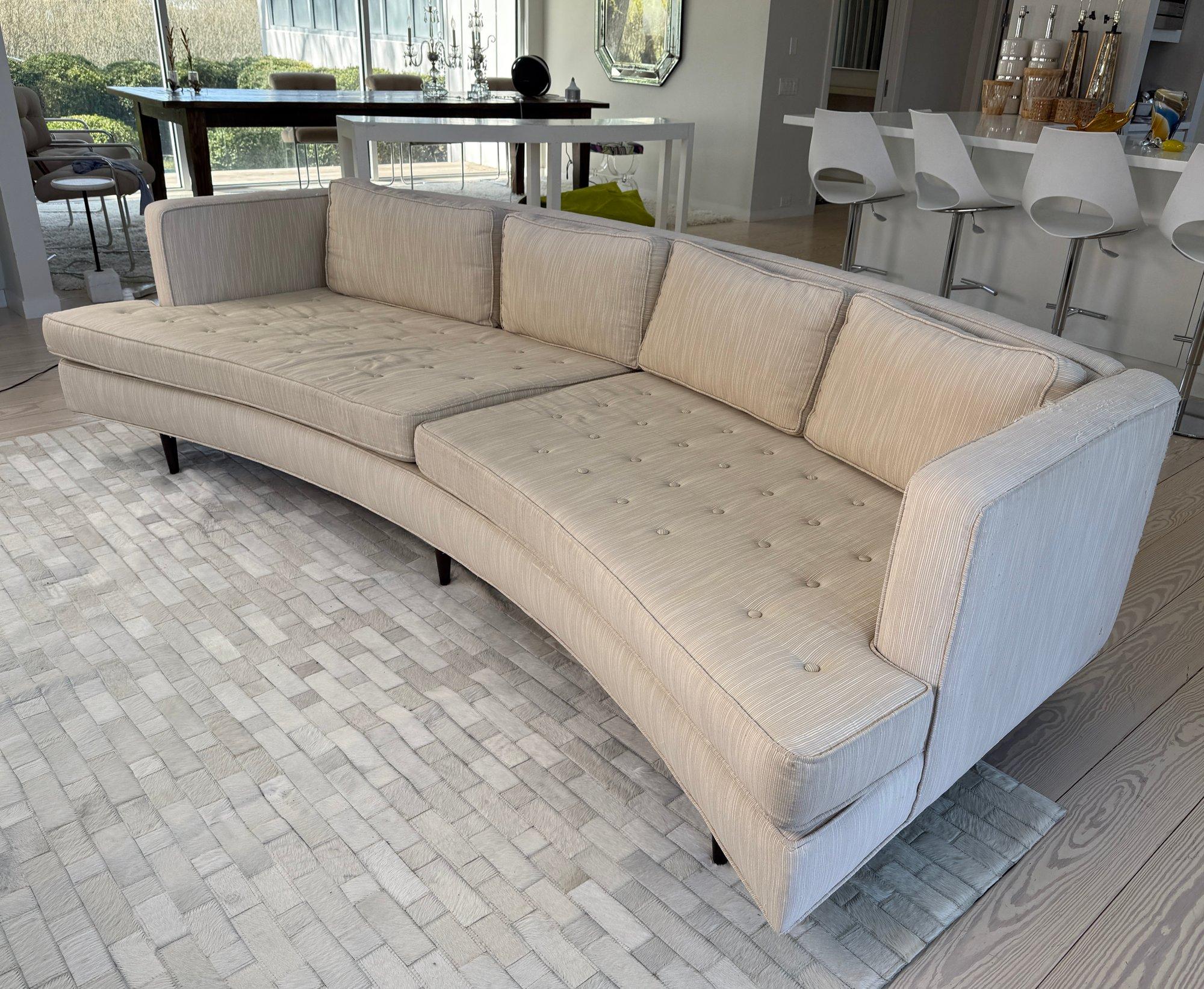 Sensational XL Custom Curved Back Edward Wormley Sofa for Dunbar Console Table For Sale 1