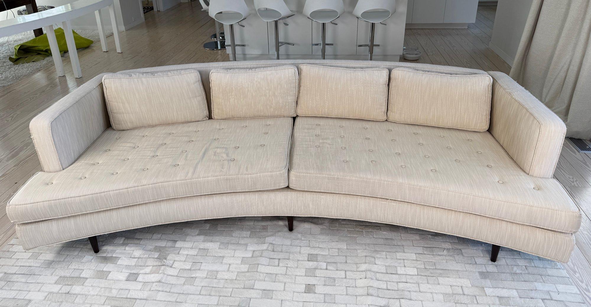 Sensational XL Custom Curved Back Edward Wormley Sofa for Dunbar Console Table For Sale 2