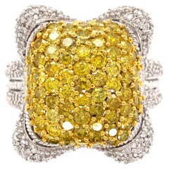 Sensational Yellow and White Diamond Gold Cluster Ring Estate Fine Jewelry