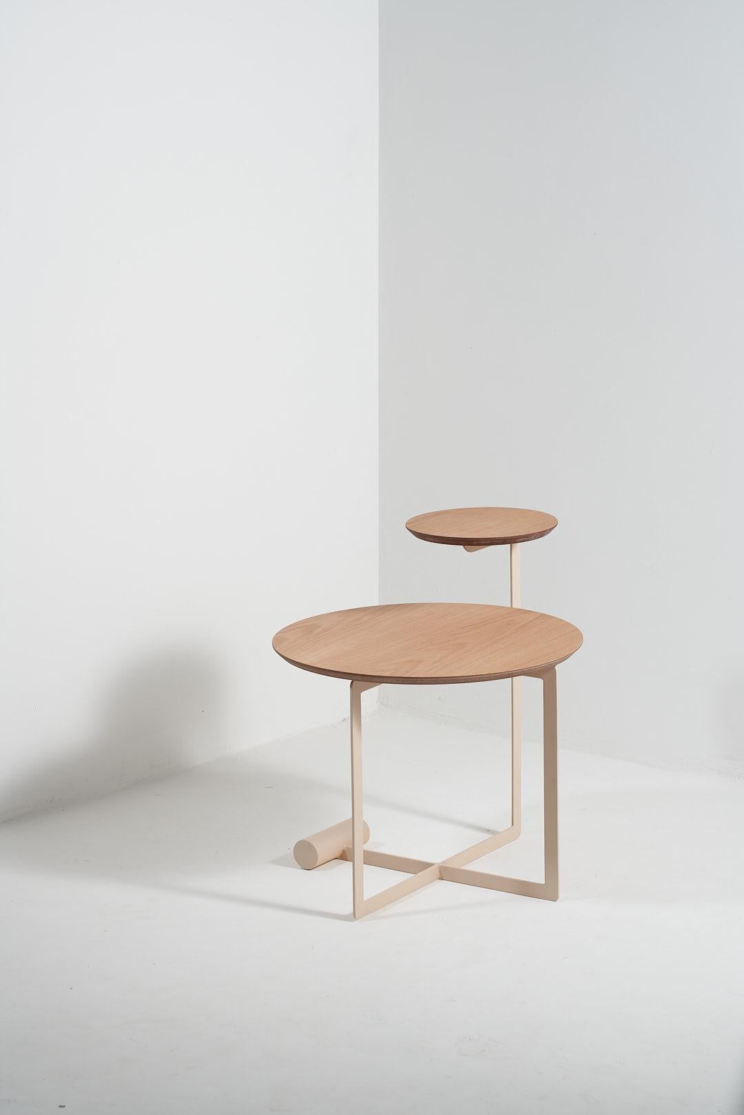 Minimalist Sense Collection, Wood and Steel American Oak Side Table For Sale