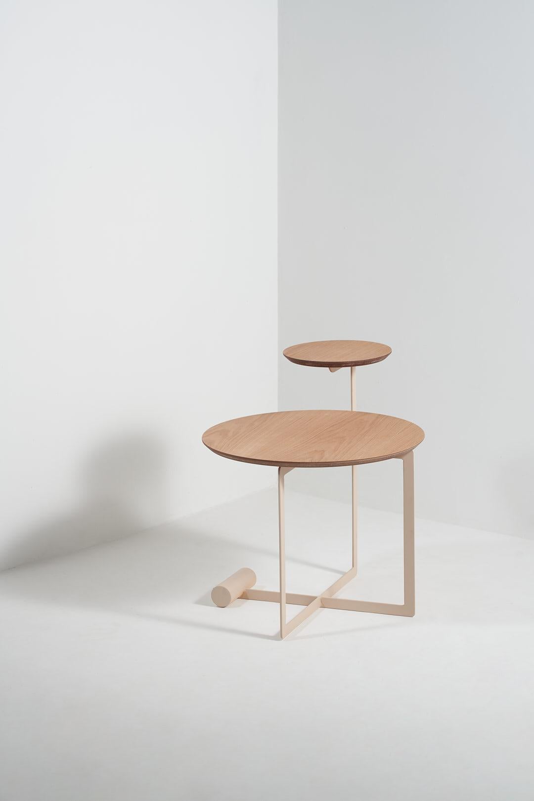 Brazilian Sense Collection, Wood and Steel American Oak Side Table For Sale