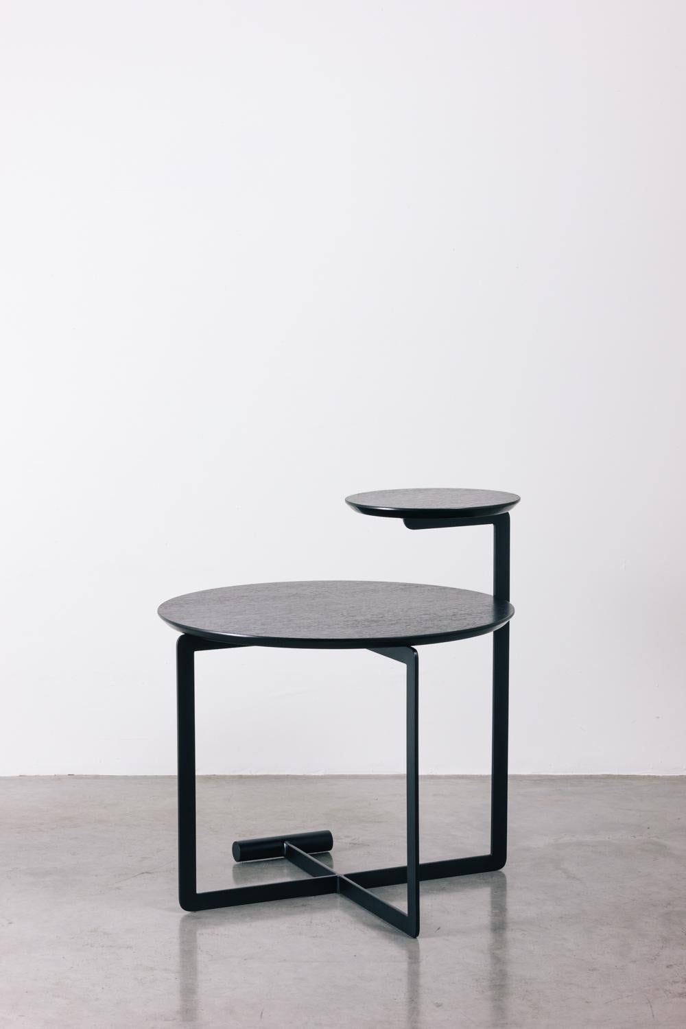 Minimalist Sense Collection, Wood and Steel Ebonized Side Table For Sale