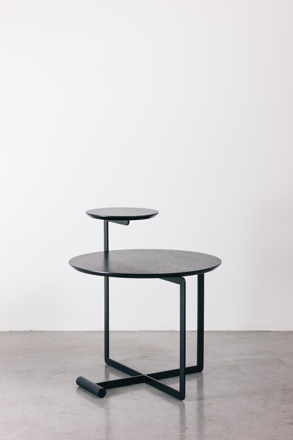 Contemporary Sense Collection, Wood and Steel Ebonized Side Table For Sale