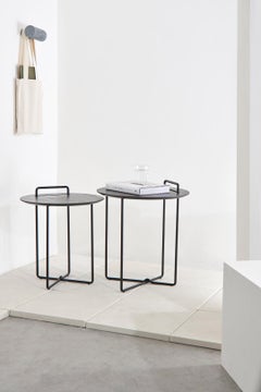 Sense Due Collection, Wood and Steel Ebonized Side Tables (Set of 2)