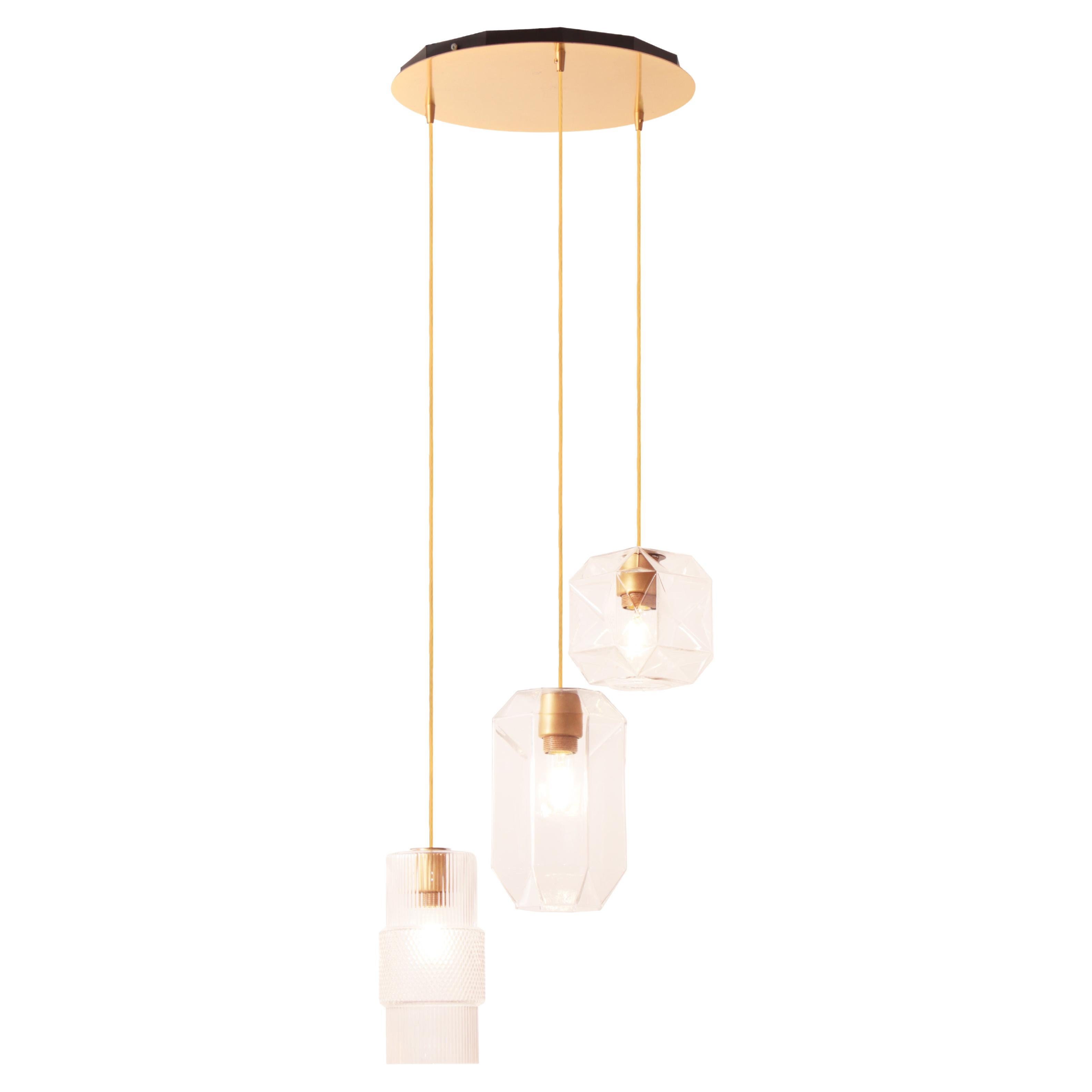 Senso Glass Pendant Light in Transparent and Brushed Brass by Concept Verre
