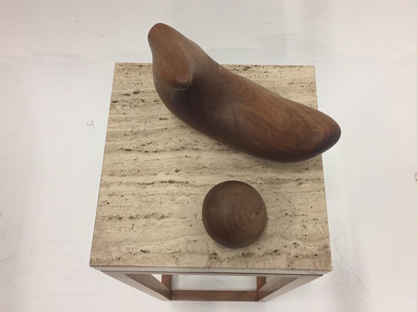 Sensual Abstract Walnut Sculpture on Travertine Base by Arthur Williams For Sale 4