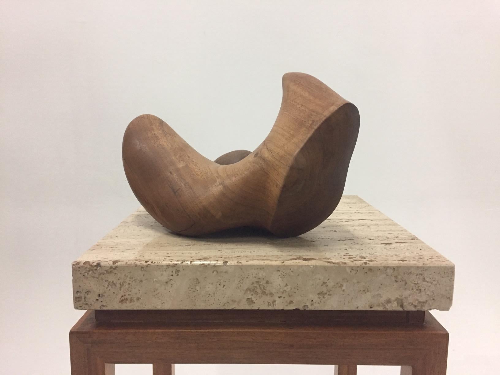 Sensual Abstract Walnut Sculpture on Travertine Base by Arthur Williams For Sale 5