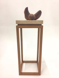 Sensual Abstract Walnut Sculpture on Travertine Base by Arthur Williams
