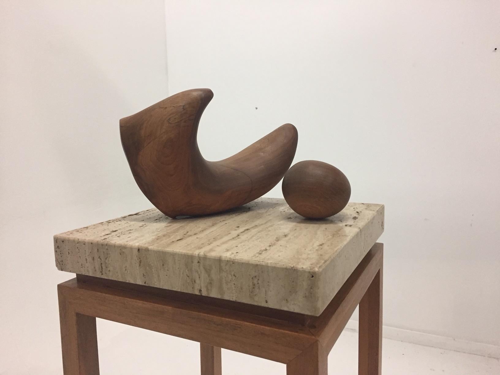 Modern Sensual Abstract Walnut Sculpture on Travertine Base by Arthur Williams For Sale