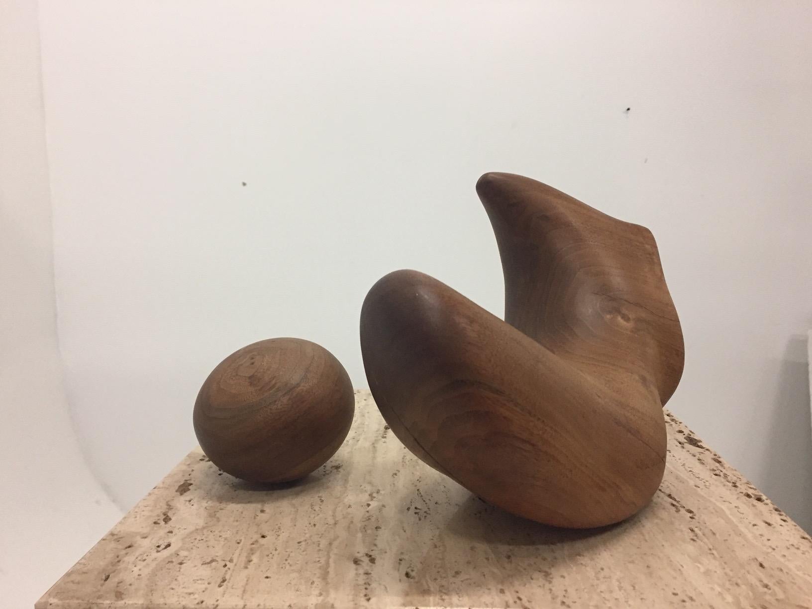 Sensual Abstract Walnut Sculpture on Travertine Base by Arthur Williams In Good Condition For Sale In Hopewell, NJ