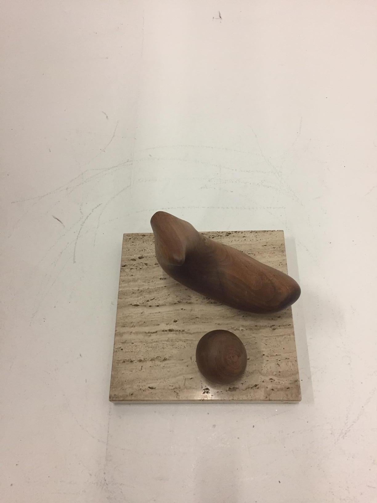 Late 20th Century Sensual Abstract Walnut Sculpture on Travertine Base by Arthur Williams For Sale