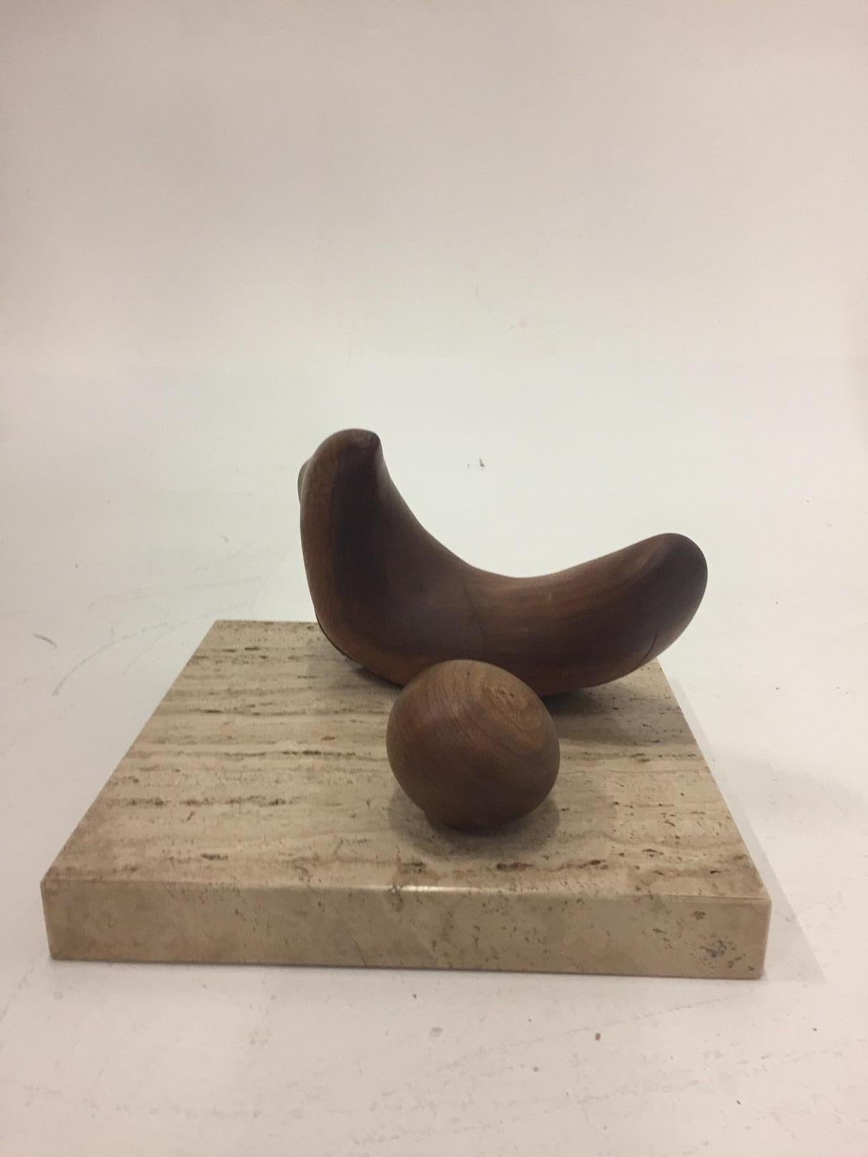 Sensual Abstract Walnut Sculpture on Travertine Base by Arthur Williams For Sale 1