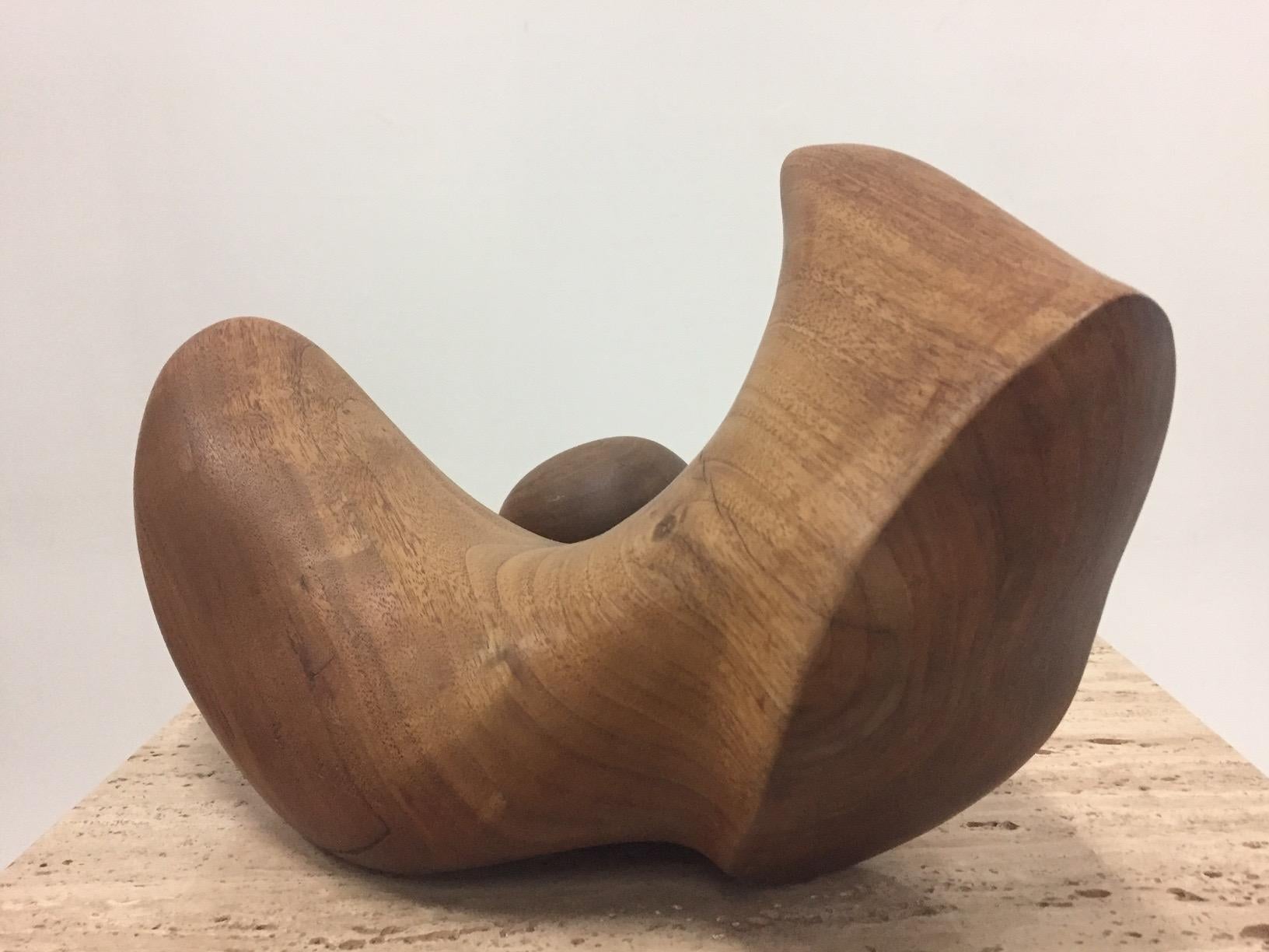 Sensual Abstract Walnut Sculpture on Travertine Base by Arthur Williams For Sale 2