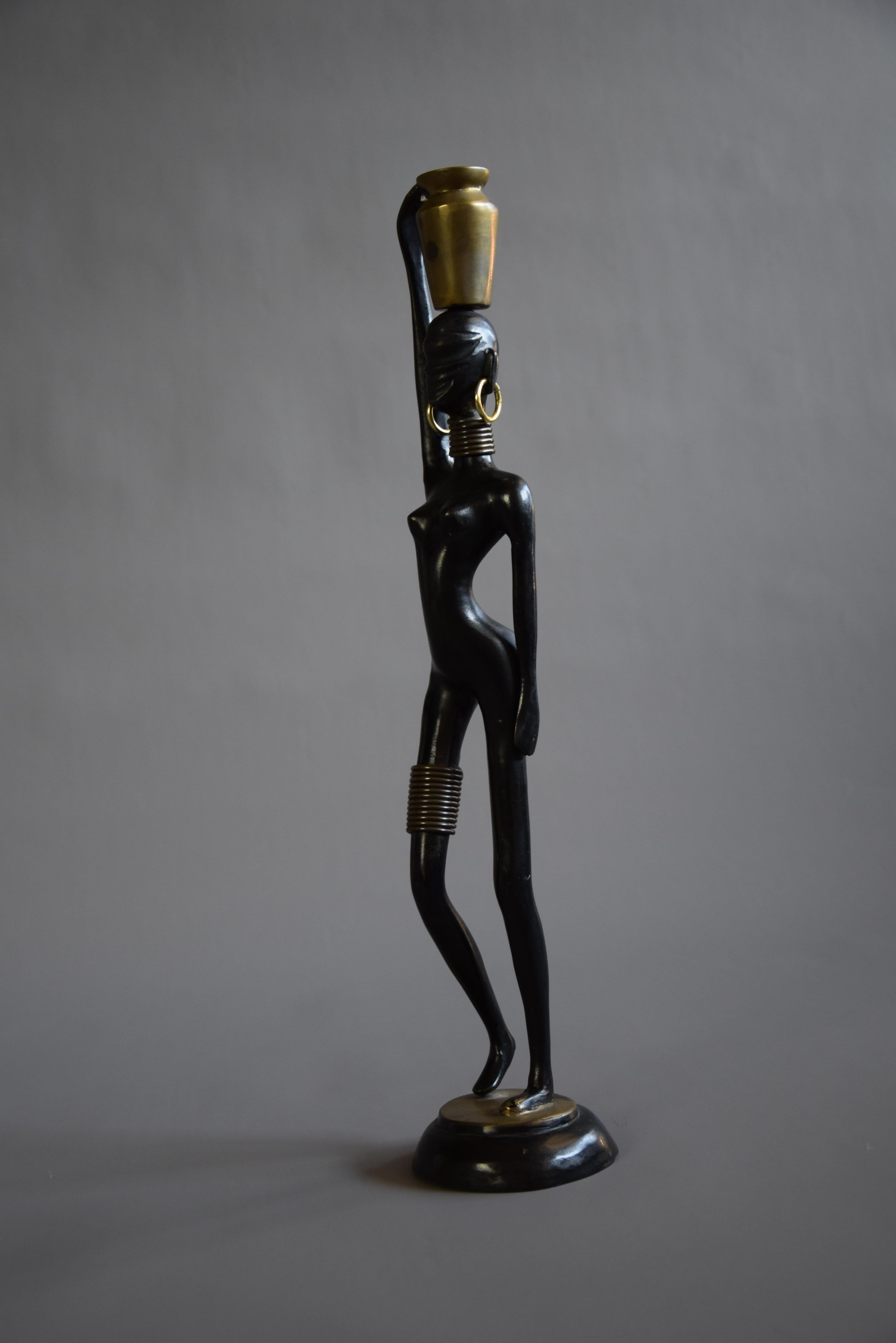 Austrian Sensual Mid-Century Modern Female Black and Gold Sculpture