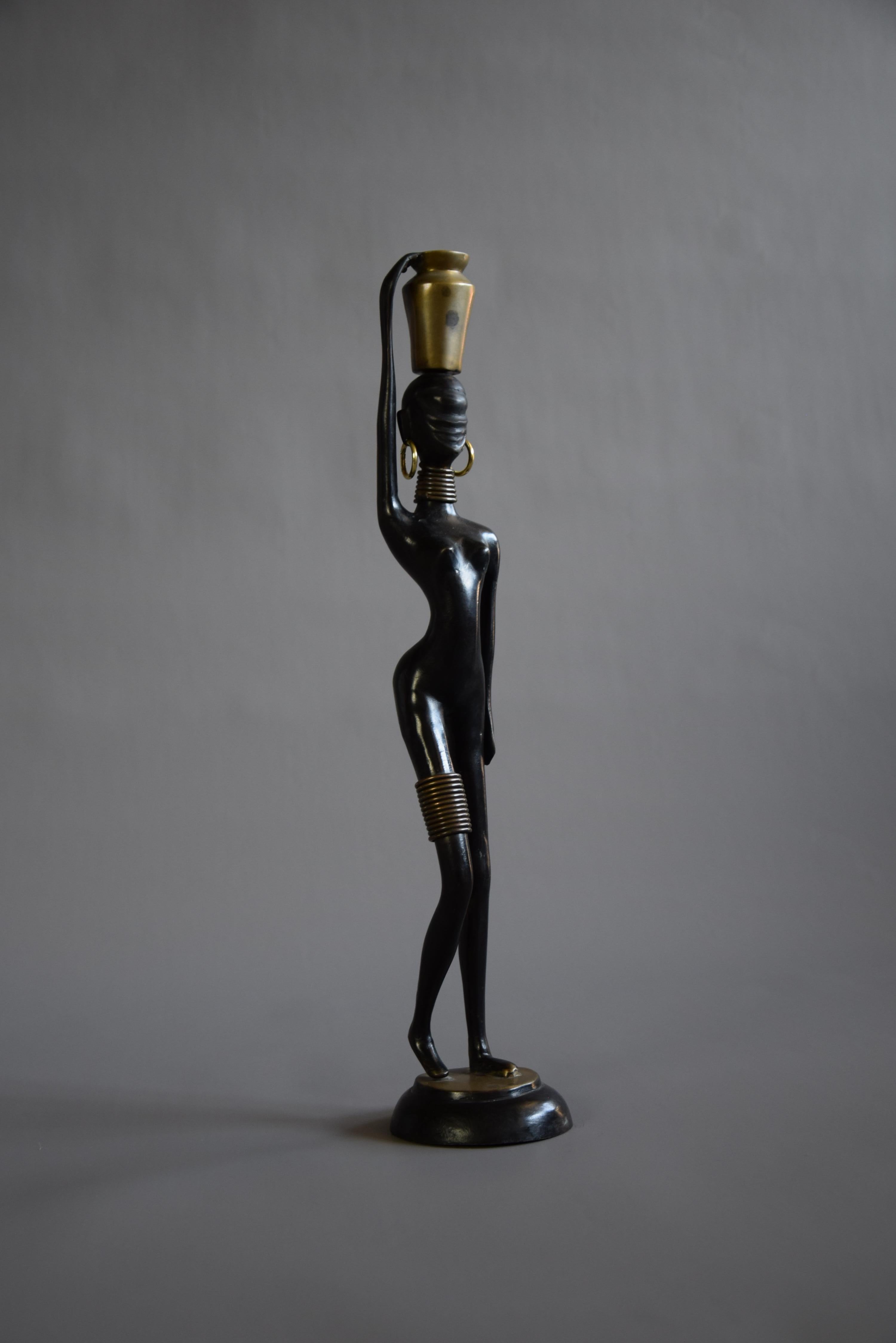 Brass Sensual Mid-Century Modern Female Black and Gold Sculpture