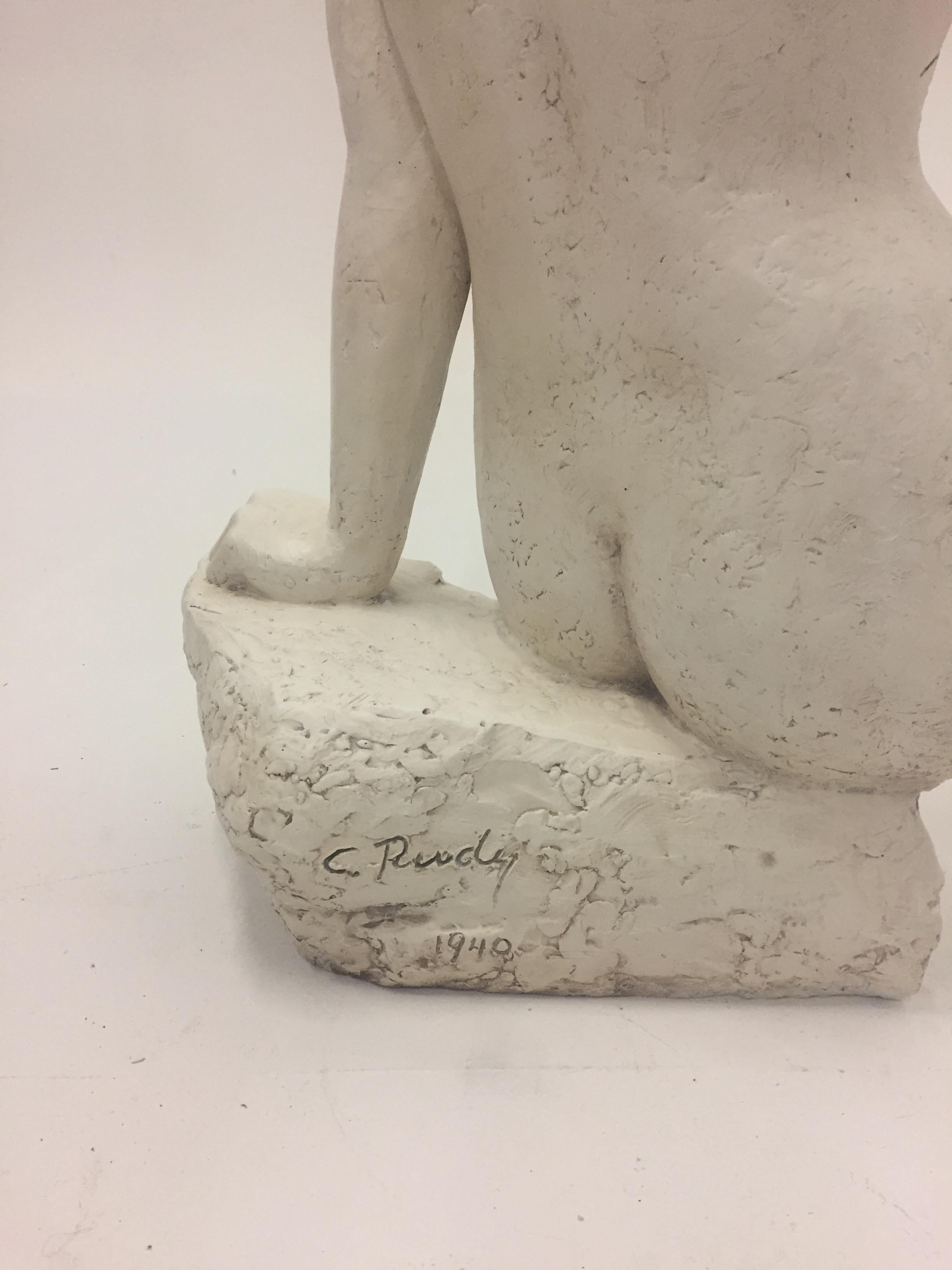 Plaster Sensual Nude Torso Sculpture by Charles Rudy