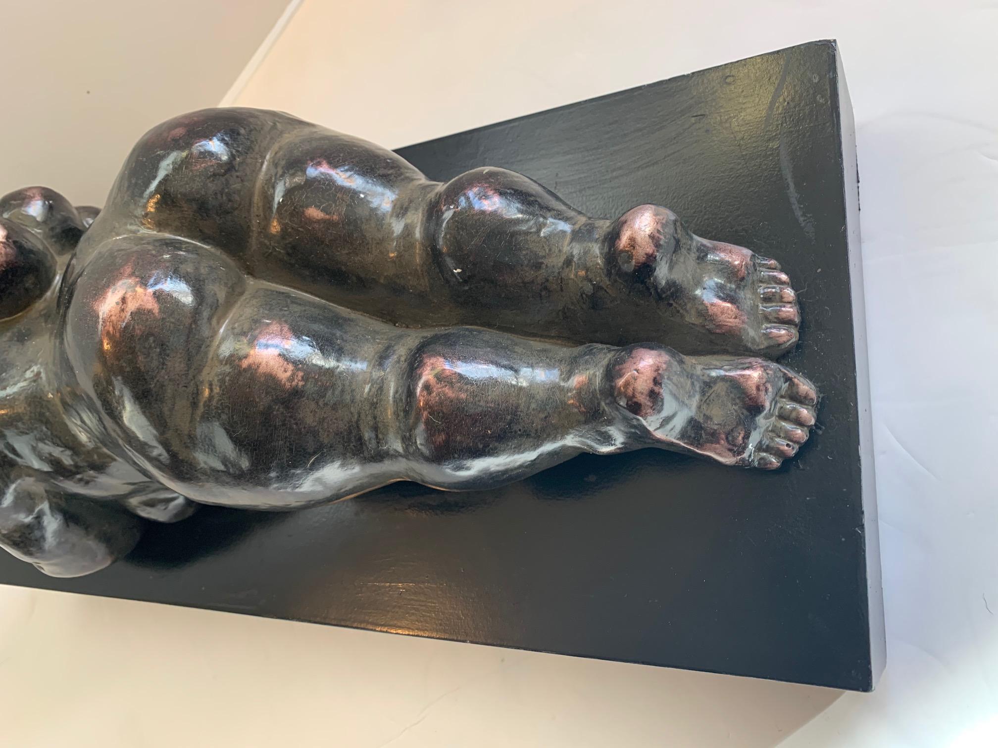 Late 20th Century Sensual Reclining Nude Tabletop Sculpture in Style of Botero