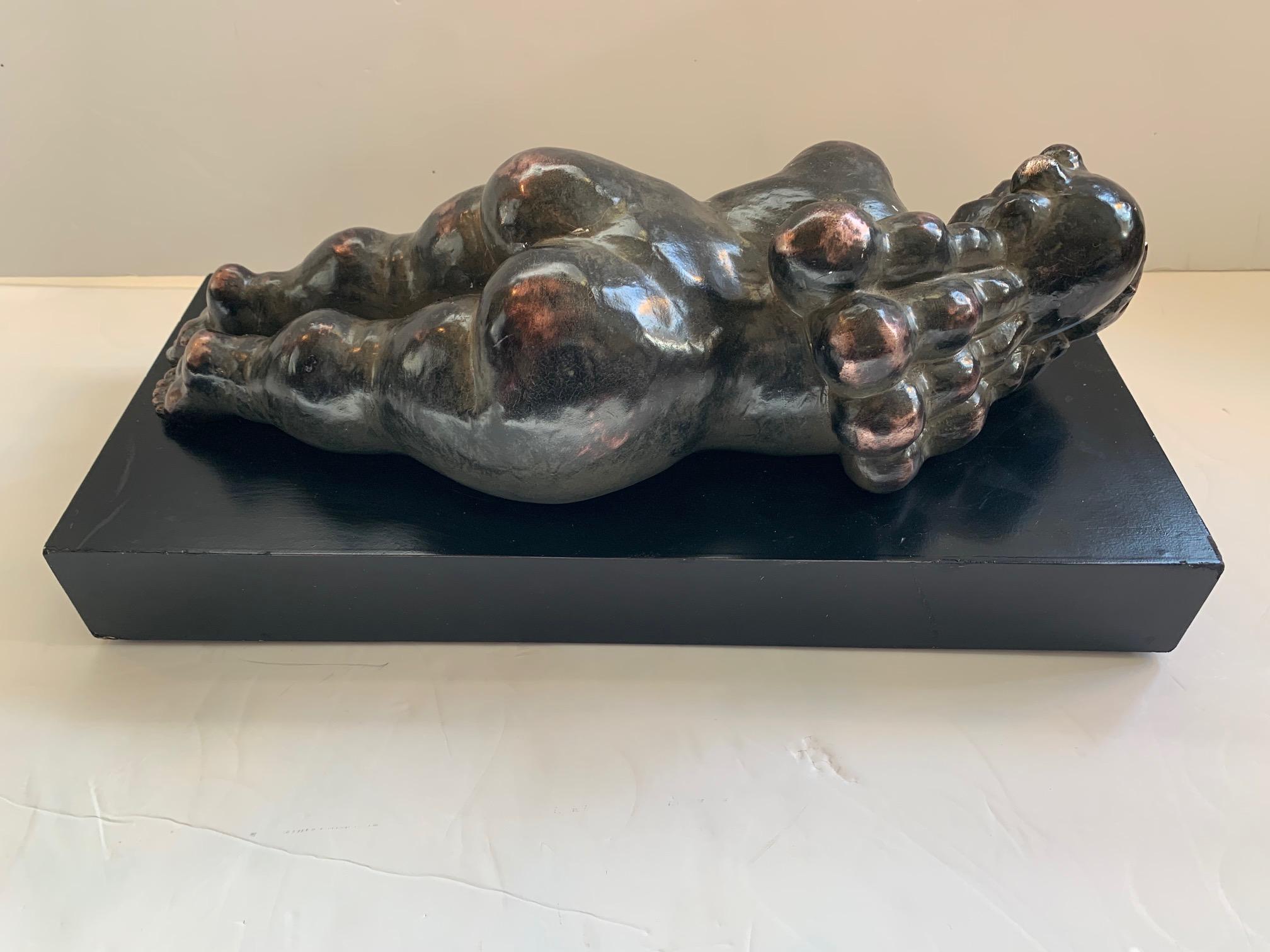 Sensual Reclining Nude Tabletop Sculpture in Style of Botero 1