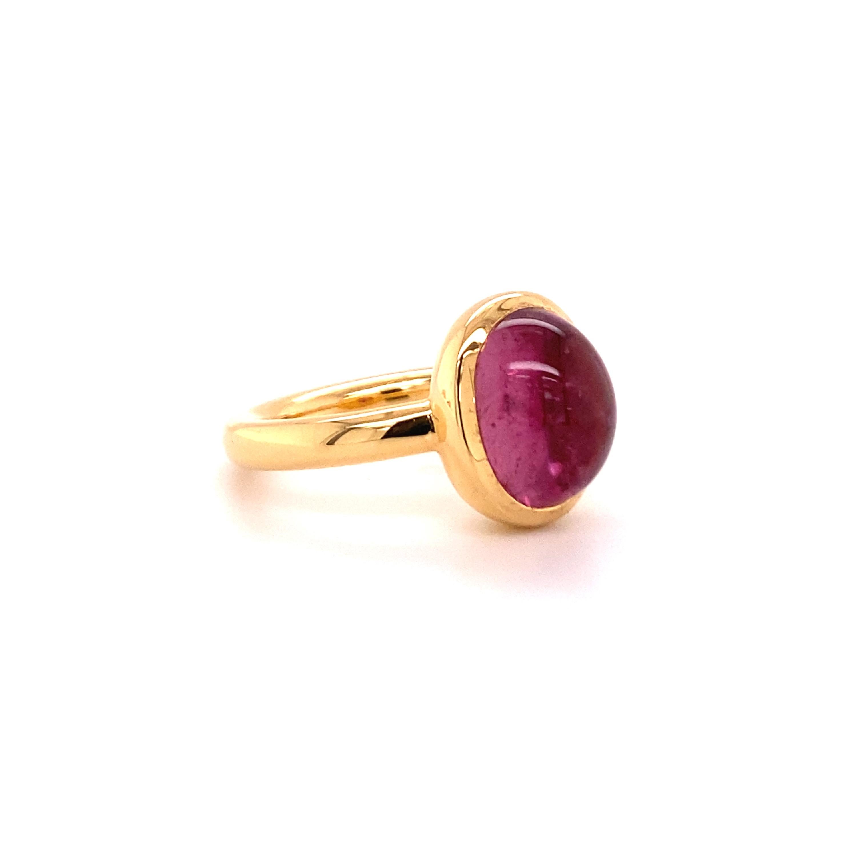 Contemporary Sensuous Pink Tourmaline Cabochon Ring in 18 Karat Rose Gold