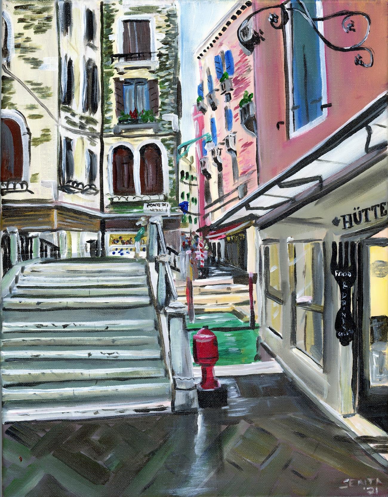 Senta Lauren Landscape Painting – Spring in Venice – Postimpressionistisches Gemälde von Venedig